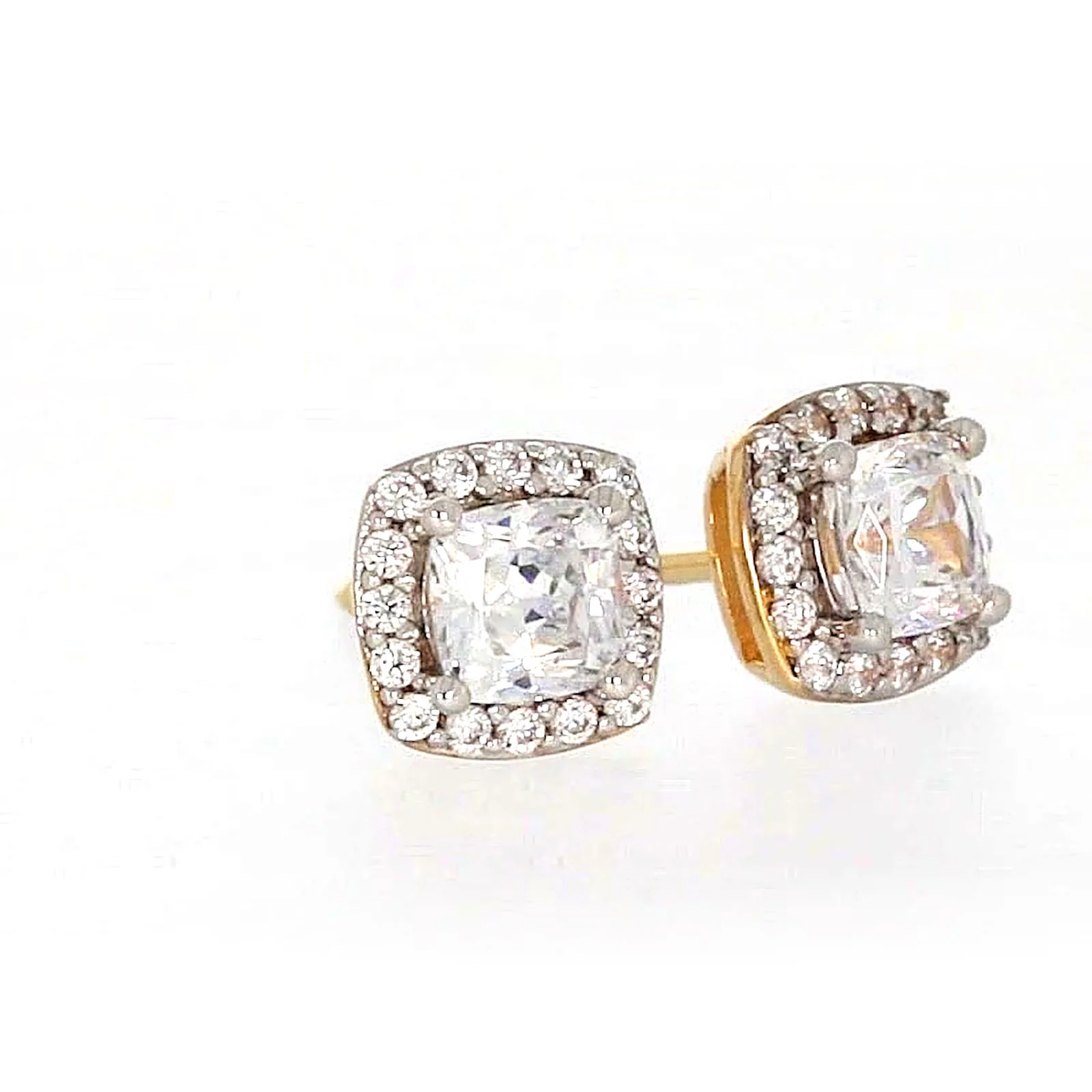 HUSH 9ct Yellow Gold Cushion & Round Brilliant Cut with 1 CARAT tw of Diamond Simulants Stud Earrings - Image 70