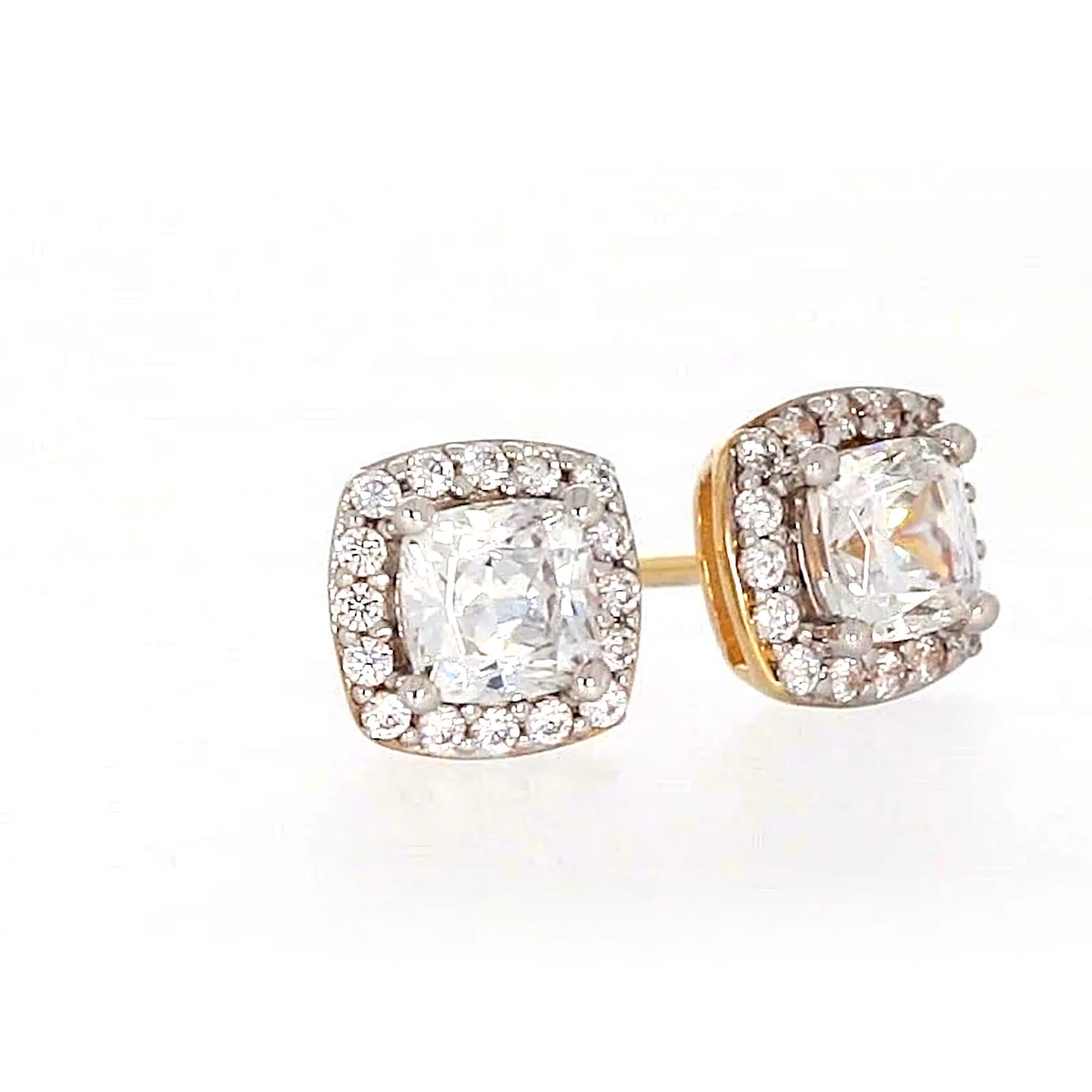 HUSH 9ct Yellow Gold Cushion & Round Brilliant Cut with 1 CARAT tw of Diamond Simulants Stud Earrings - Image 71