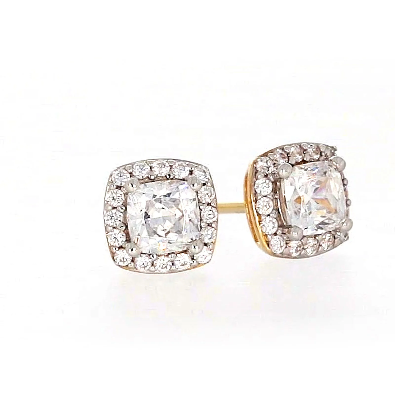 HUSH 9ct Yellow Gold Cushion & Round Brilliant Cut with 1 CARAT tw of Diamond Simulants Stud Earrings - Image 72
