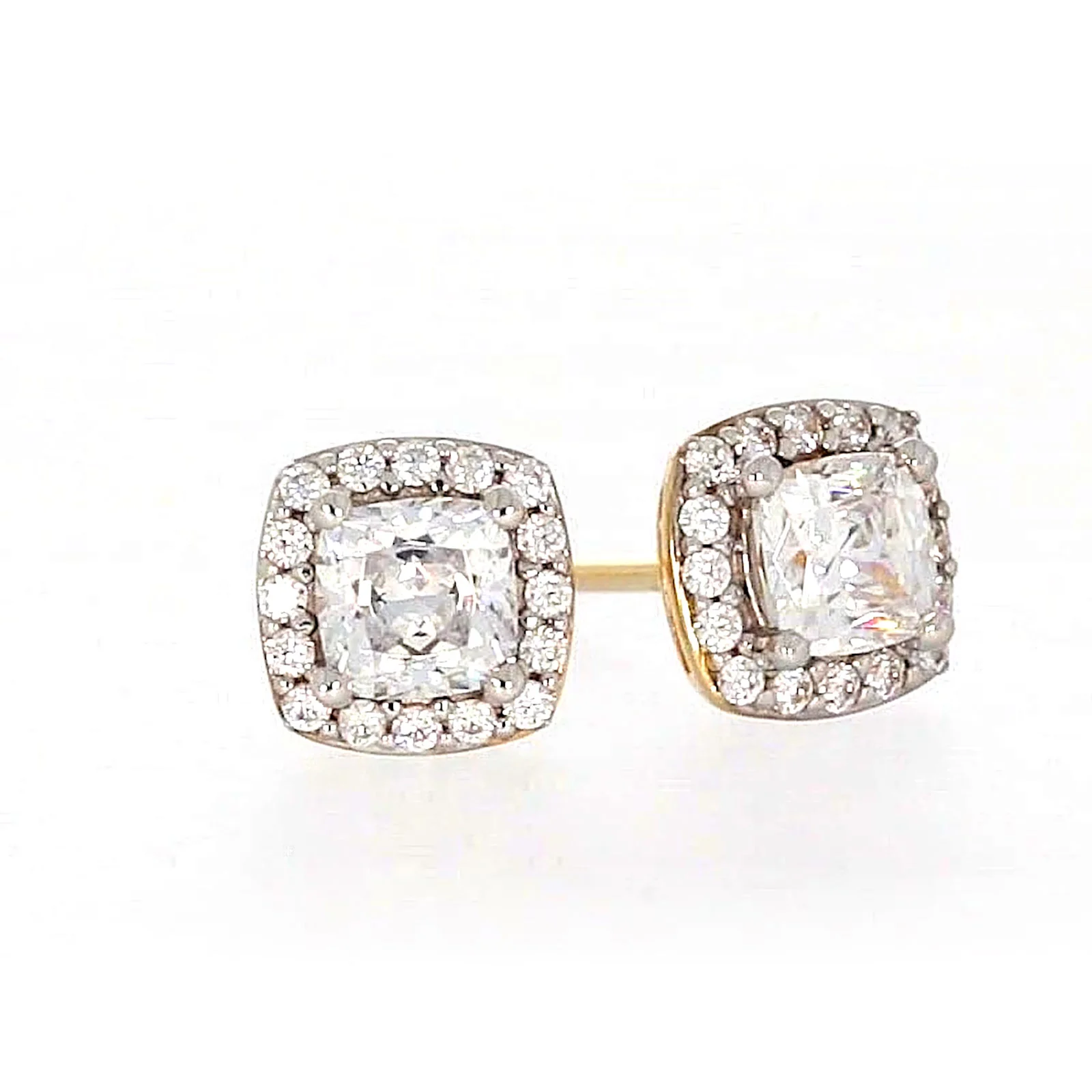 HUSH 9ct Yellow Gold Cushion & Round Brilliant Cut with 1 CARAT tw of Diamond Simulants Stud Earrings - Image 73