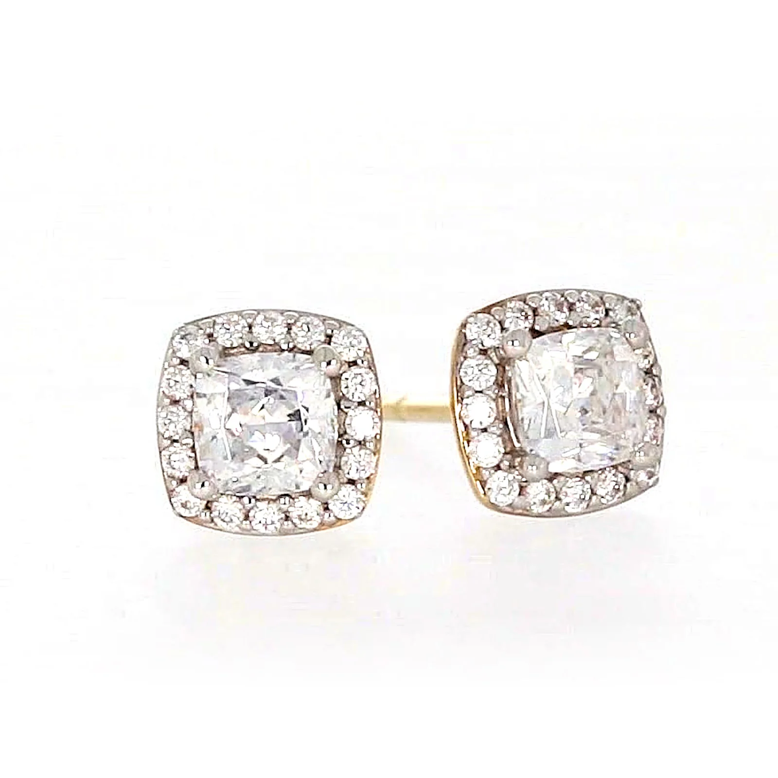 HUSH 9ct Yellow Gold Cushion & Round Brilliant Cut with 1 CARAT tw of Diamond Simulants Stud Earrings - Image 74