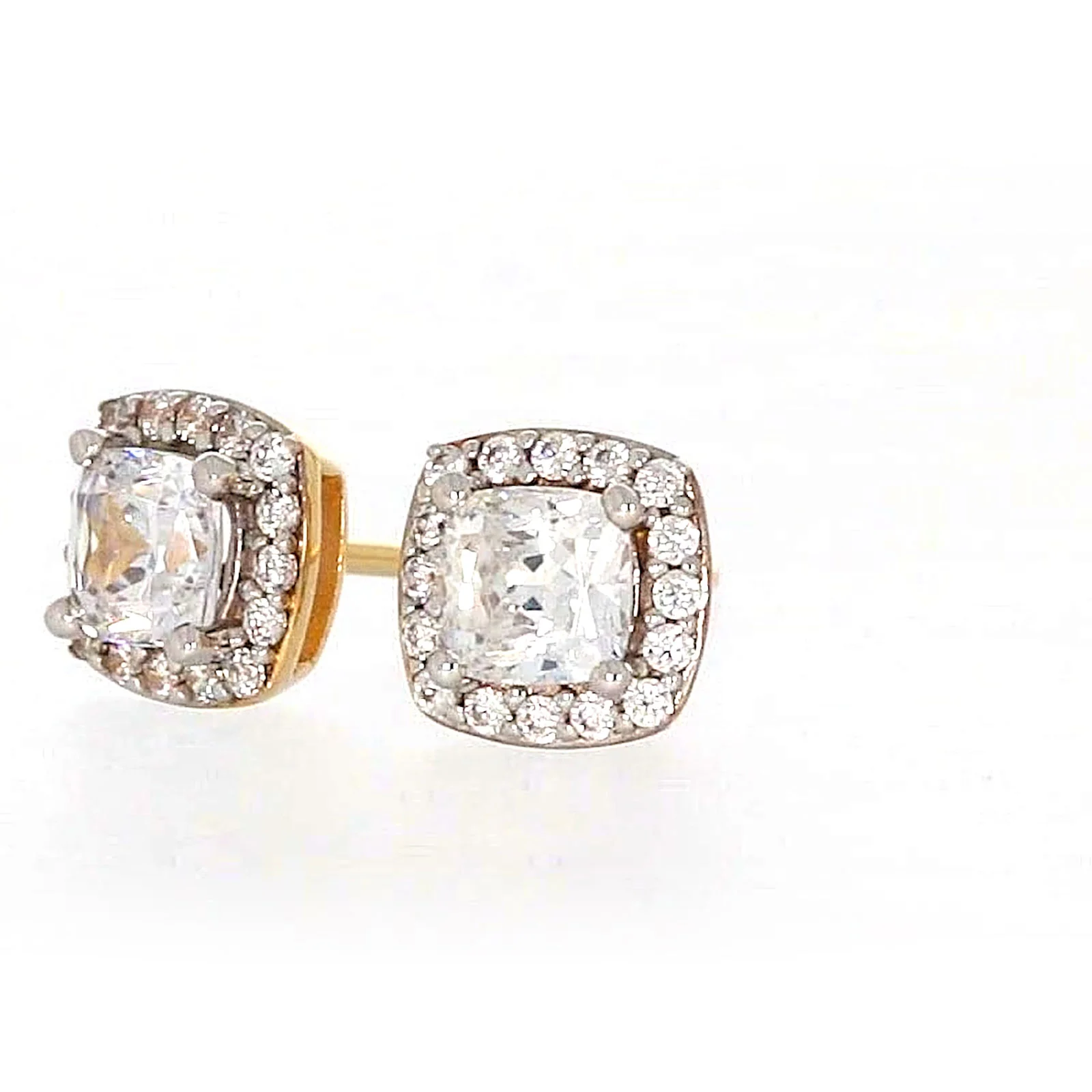 HUSH 9ct Yellow Gold Cushion & Round Brilliant Cut with 1 CARAT tw of Diamond Simulants Stud Earrings - Image 8