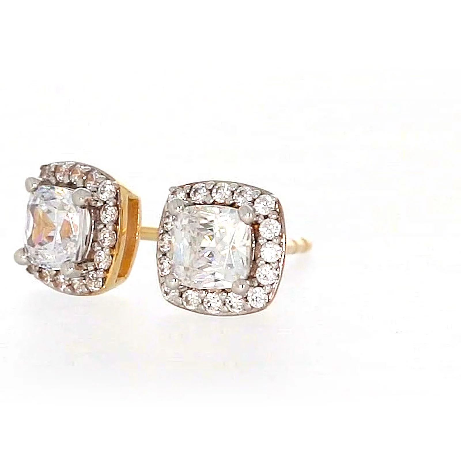 HUSH 9ct Yellow Gold Cushion & Round Brilliant Cut with 1 CARAT tw of Diamond Simulants Stud Earrings - Image 9