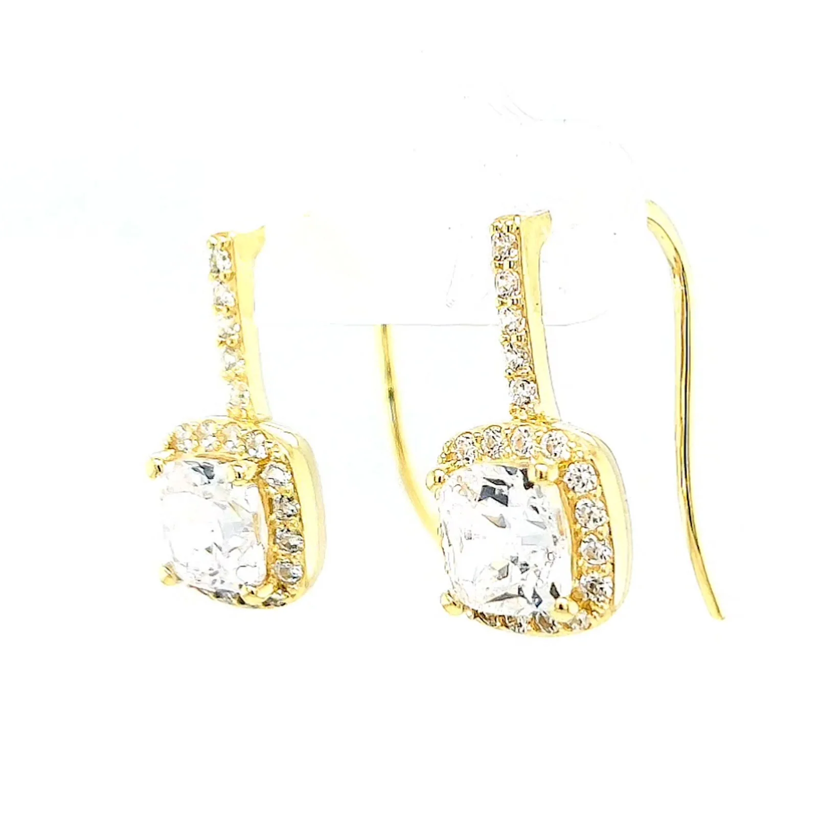 HUSH 9ct Yellow Gold Cushion & Round Brilliant Cut with 2.40 CARAT tw of Diamond Simulants Drop Earrings - Image 11