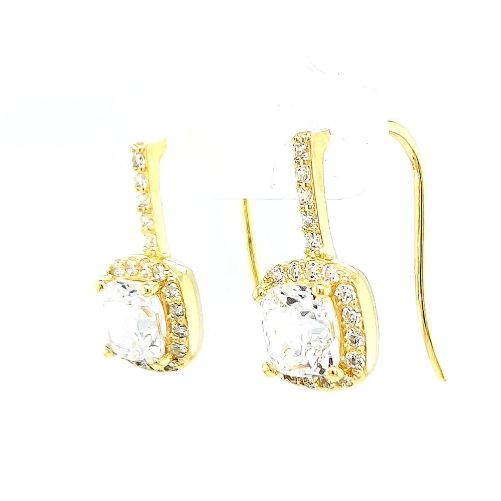 HUSH 9ct Yellow Gold Cushion & Round Brilliant Cut with 2.40 CARAT tw of Diamond Simulants Drop Earrings - Image 12