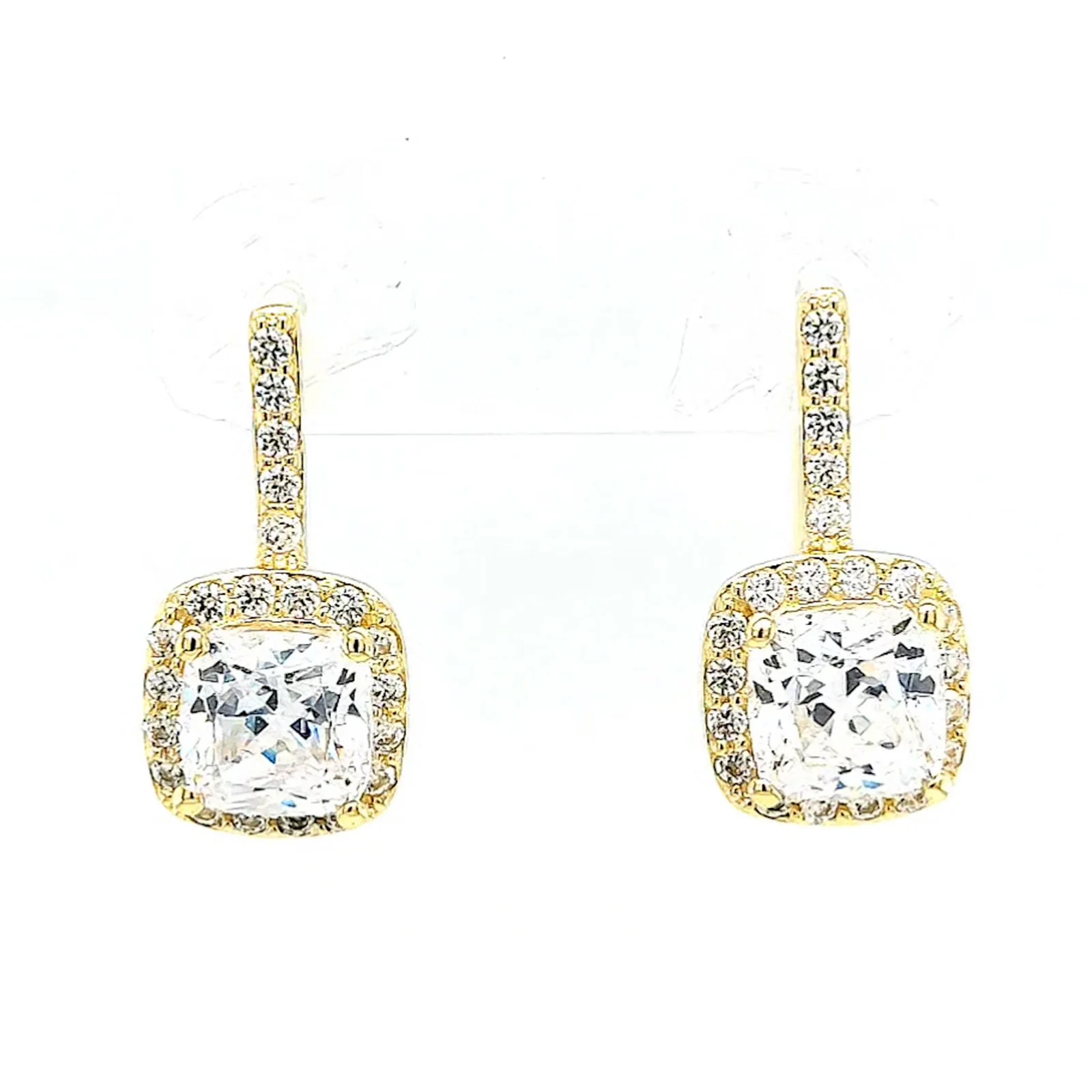 HUSH 9ct Yellow Gold Cushion & Round Brilliant Cut with 2.40 CARAT tw of Diamond Simulants Drop Earrings - Image 3