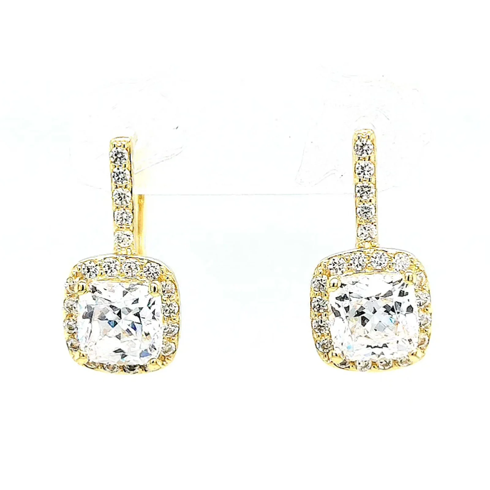 HUSH 9ct Yellow Gold Cushion & Round Brilliant Cut with 2.40 CARAT tw of Diamond Simulants Drop Earrings - Image 4