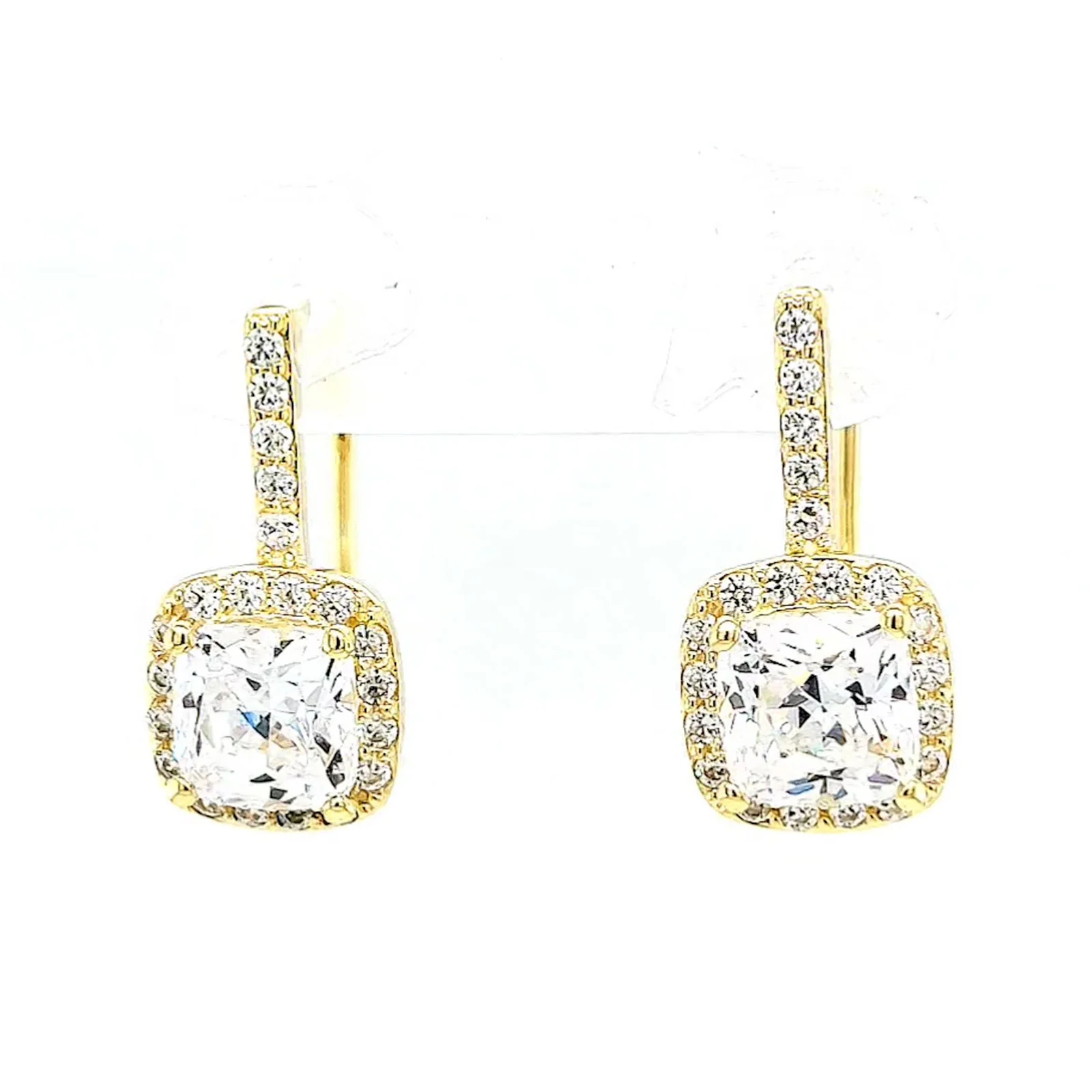 HUSH 9ct Yellow Gold Cushion & Round Brilliant Cut with 2.40 CARAT tw of Diamond Simulants Drop Earrings - Image 5