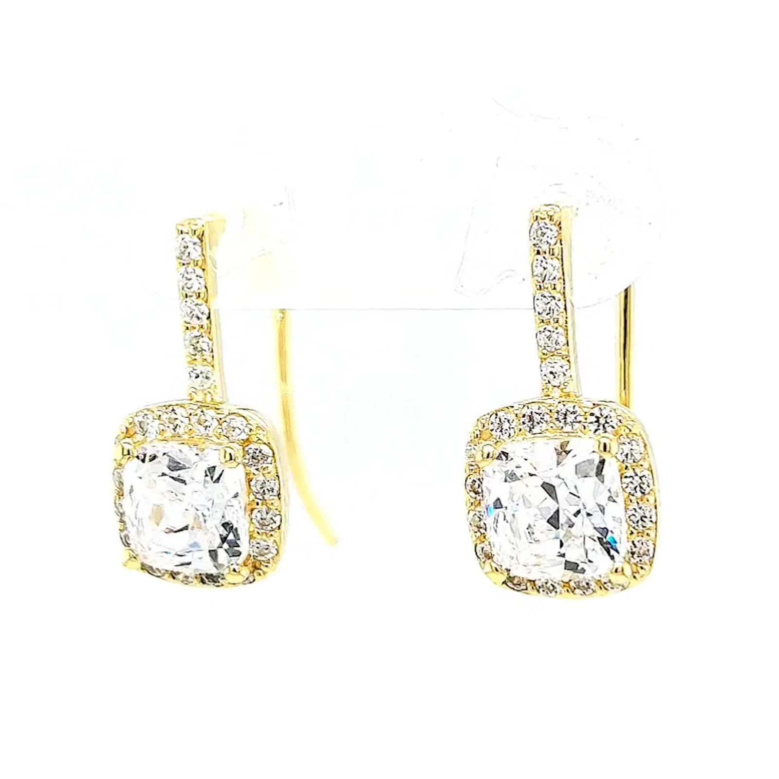 HUSH 9ct Yellow Gold Cushion & Round Brilliant Cut with 2.40 CARAT tw of Diamond Simulants Drop Earrings - Image 7
