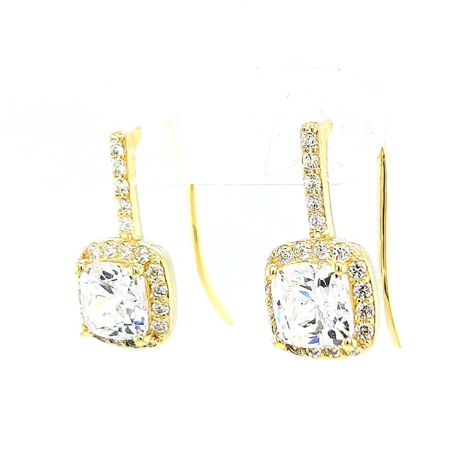 HUSH 9ct Yellow Gold Cushion & Round Brilliant Cut with 2.40 CARAT tw of Diamond Simulants Drop Earrings - Image 9