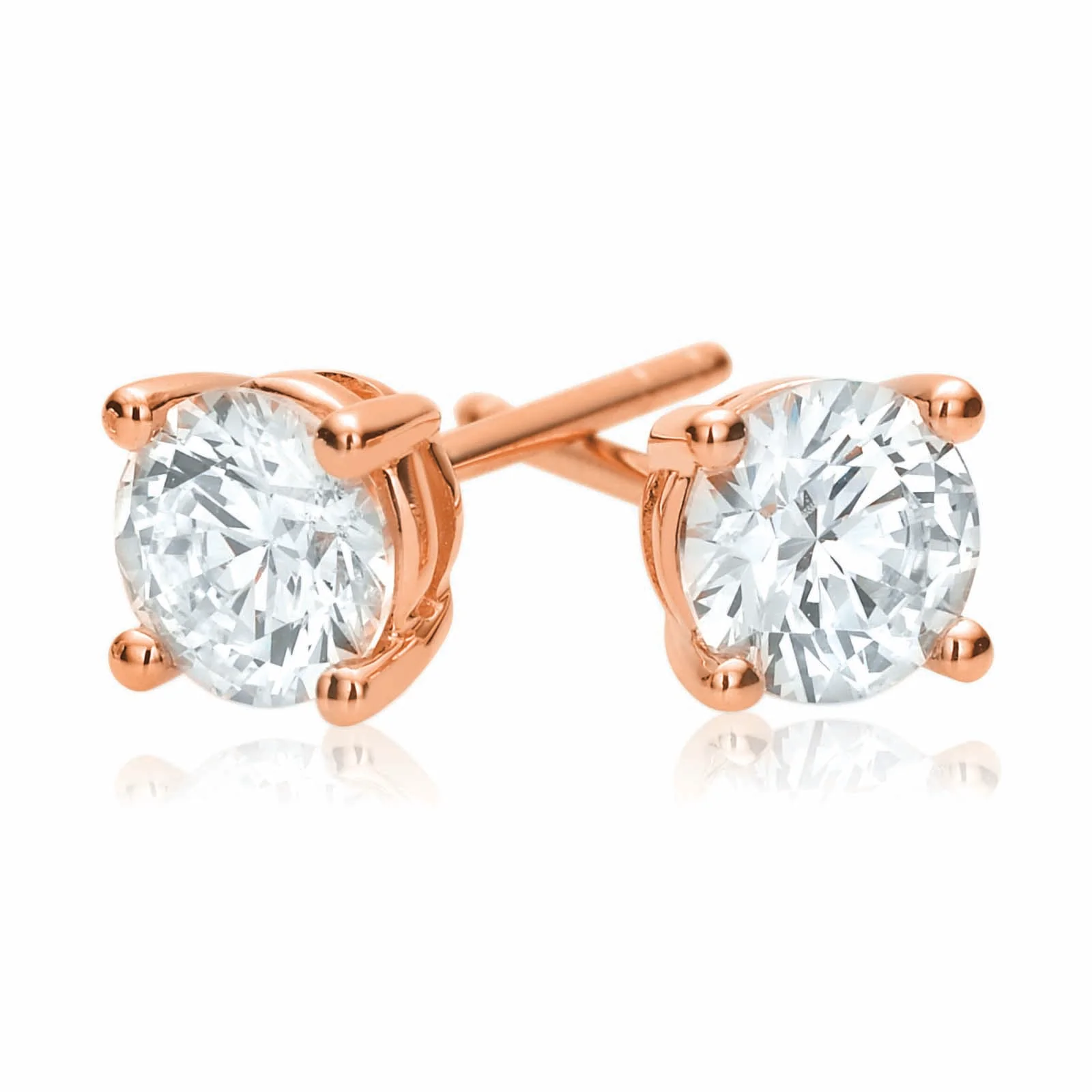 HUSH 9ct Rose Gold Round Brilliant Cut with 1 CARAT tw of Diamond Simulants Stud Earrings