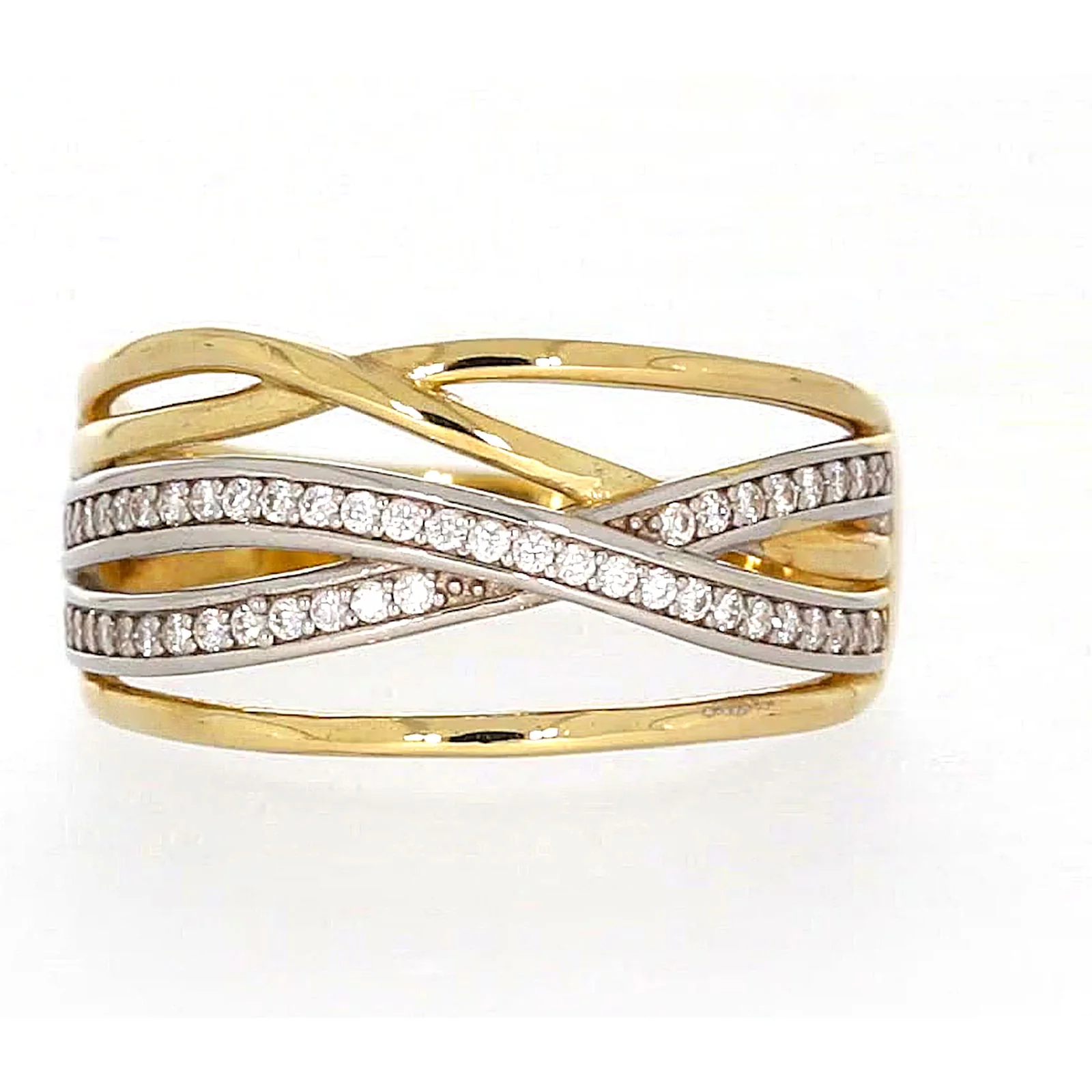 9ct Yellow Gold Cubic Zirconia Crossover Ring - Image 2