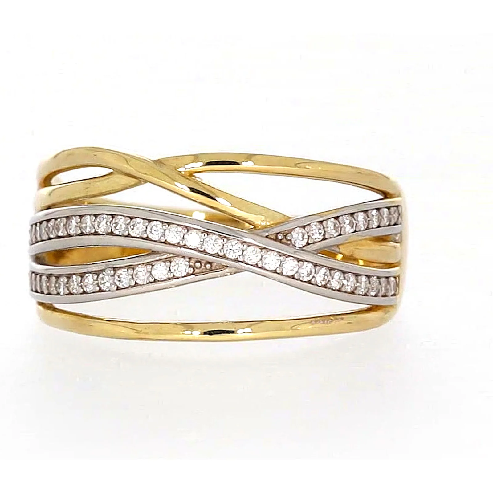 9ct Yellow Gold Cubic Zirconia Crossover Ring - Image 3