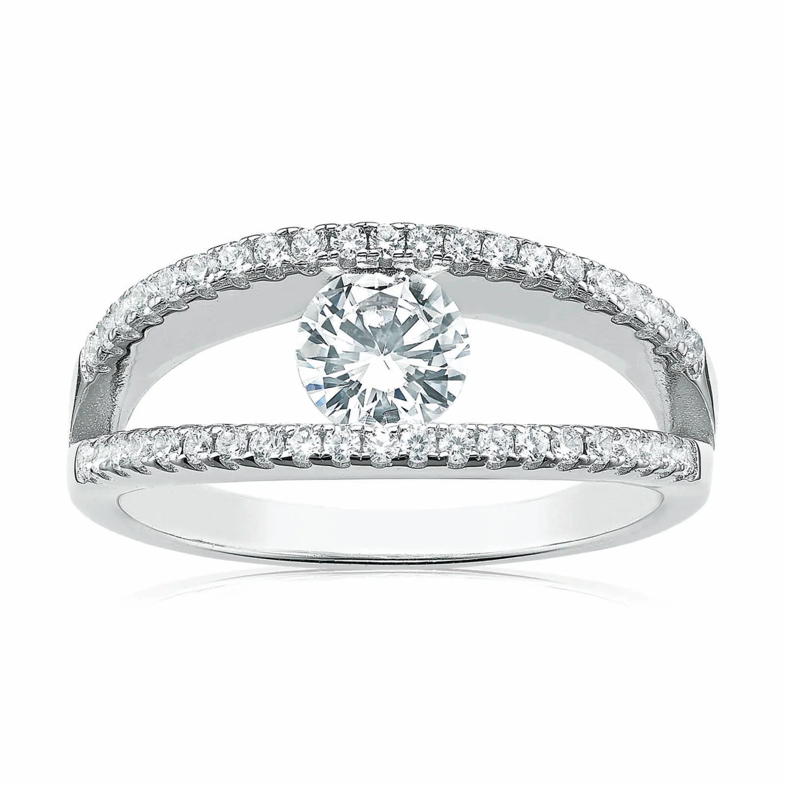 Sterling Silver Cubic Zirconia Split Bar Ring