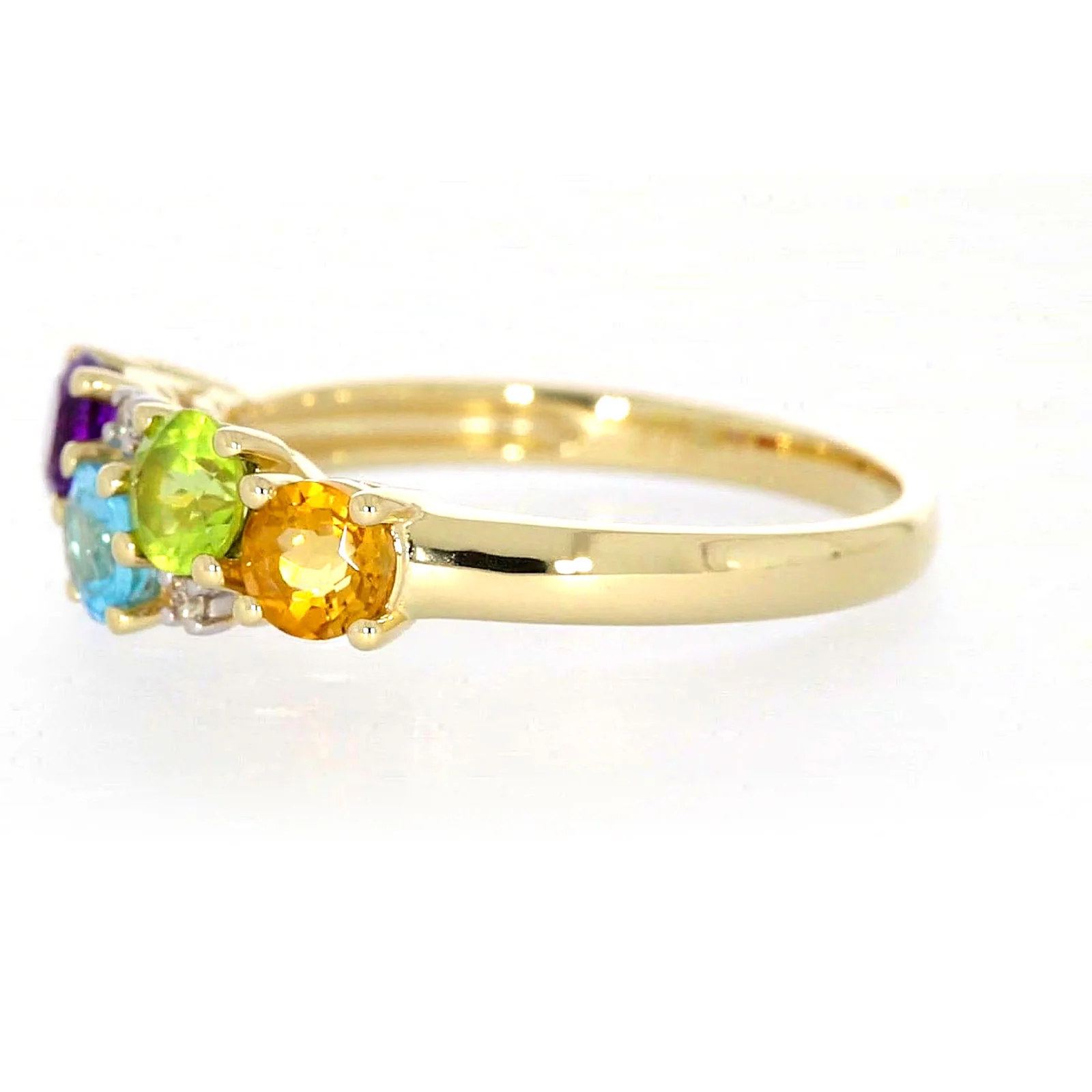 9ct Yellow Gold Round Brilliant Cut 4 mm Diamond Set Rainbow Ring - Image 15