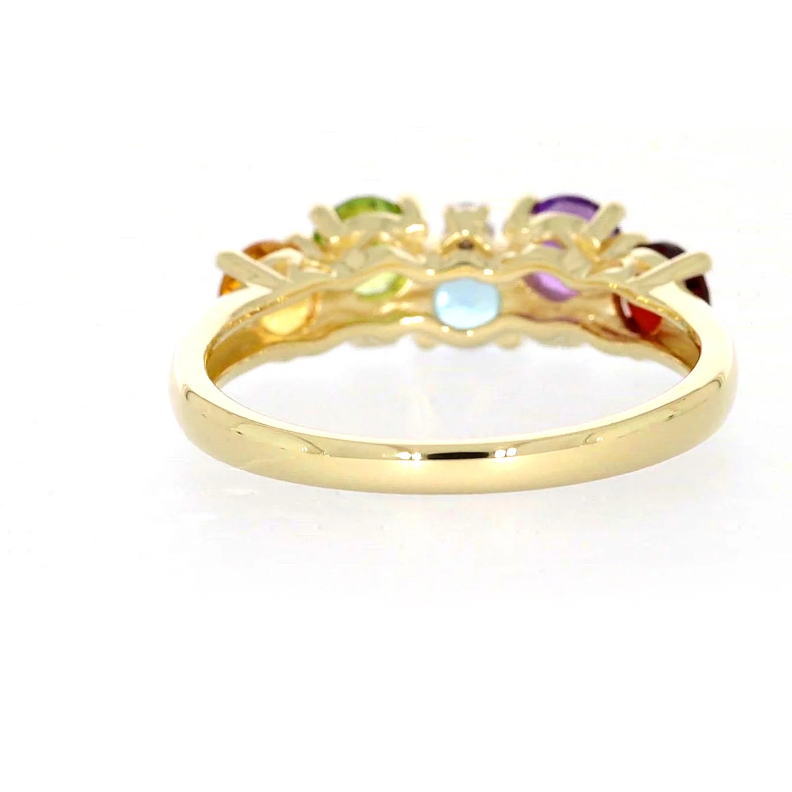 9ct Yellow Gold Round Brilliant Cut 4 mm Diamond Set Rainbow Ring - Image 38