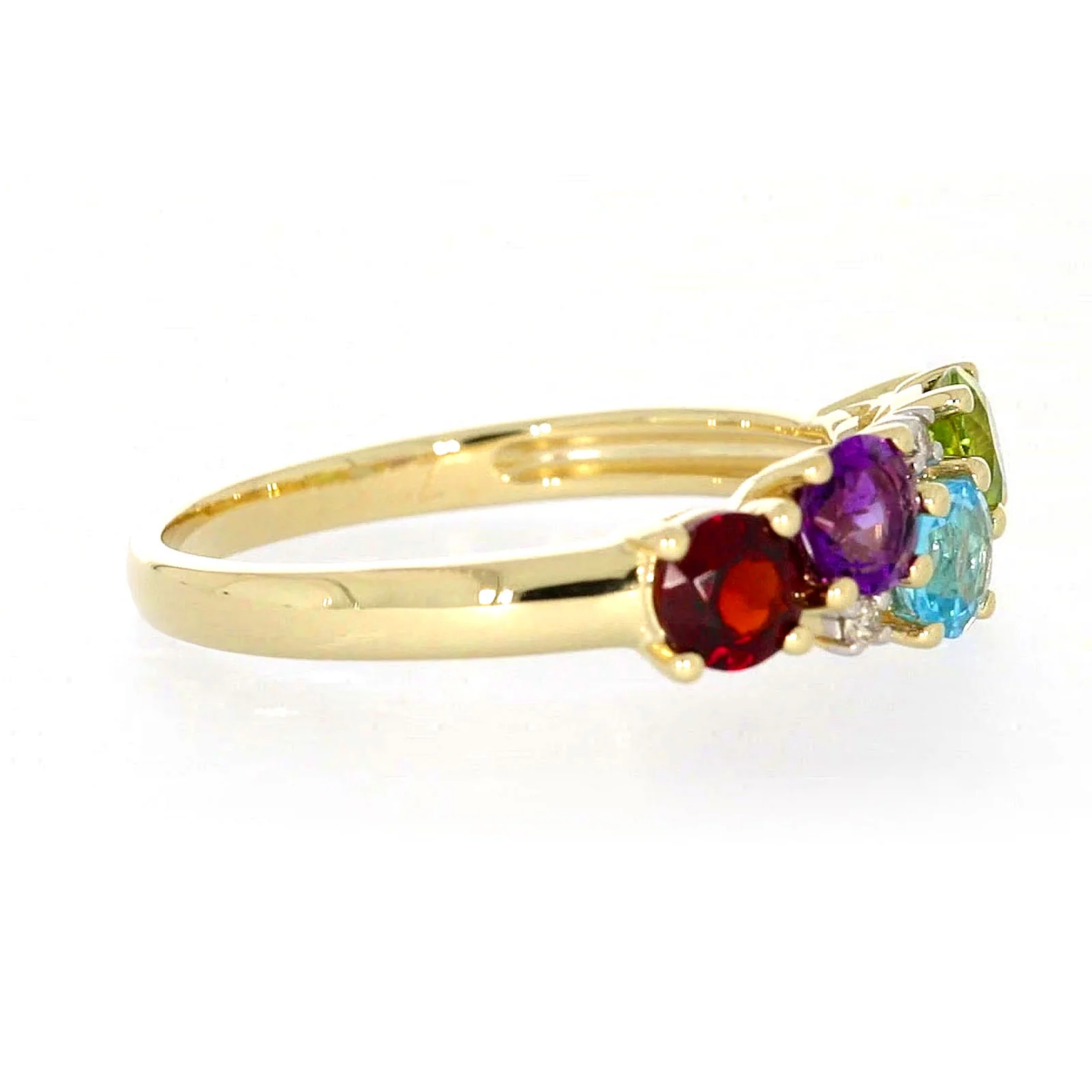 9ct Yellow Gold Round Brilliant Cut 4 mm Diamond Set Rainbow Ring - Image 60
