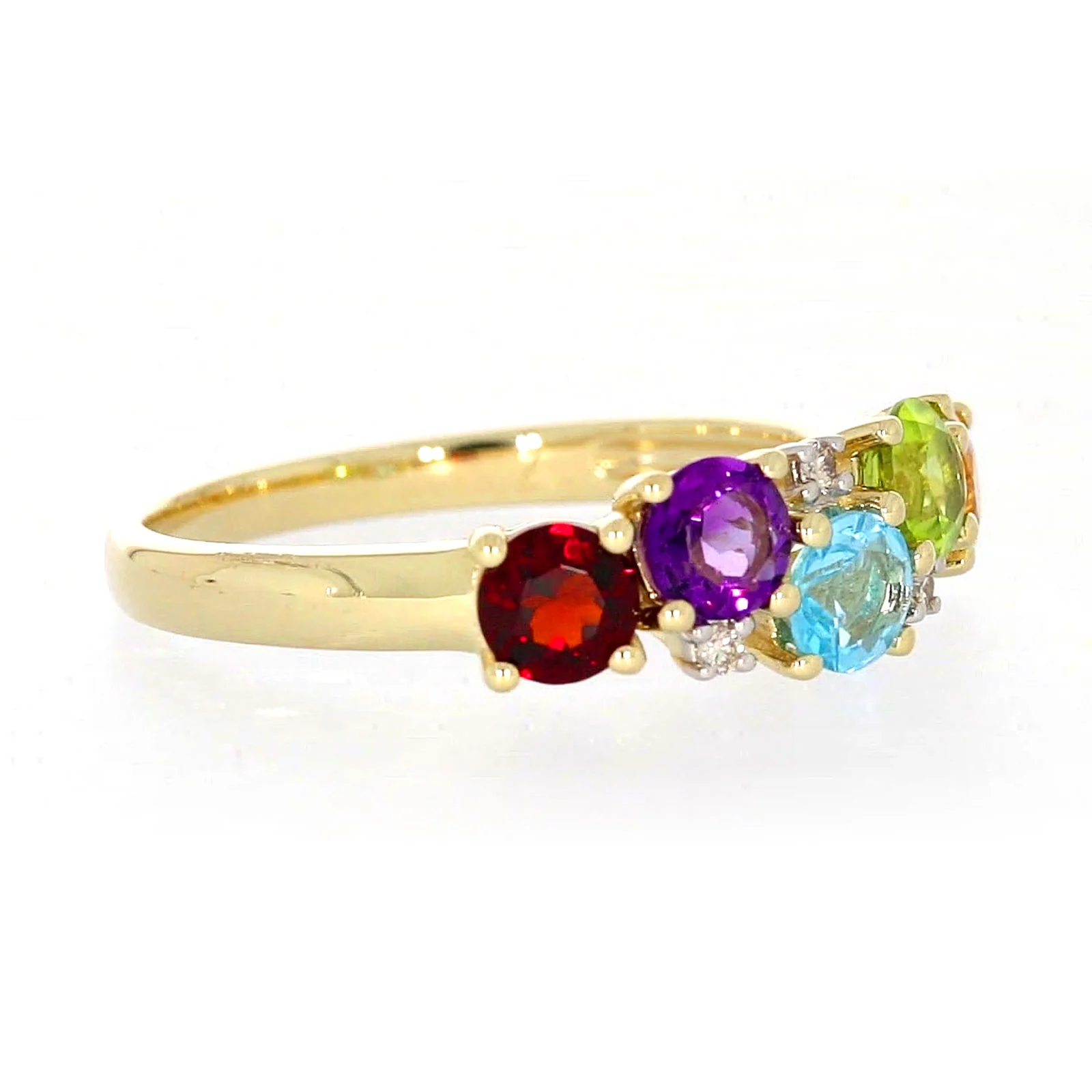 9ct Yellow Gold Round Brilliant Cut 4 mm Diamond Set Rainbow Ring - Image 64