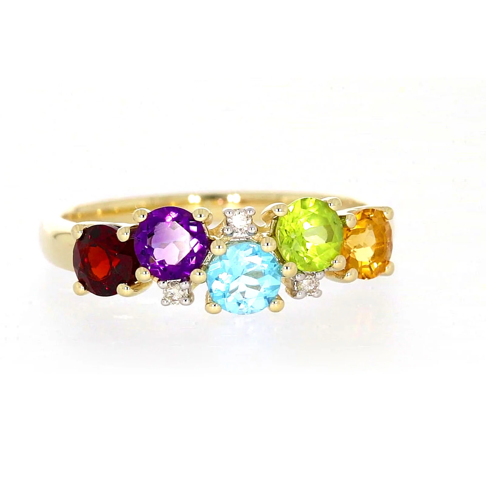 9ct Yellow Gold Round Brilliant Cut 4 mm Diamond Set Rainbow Ring - Image 72