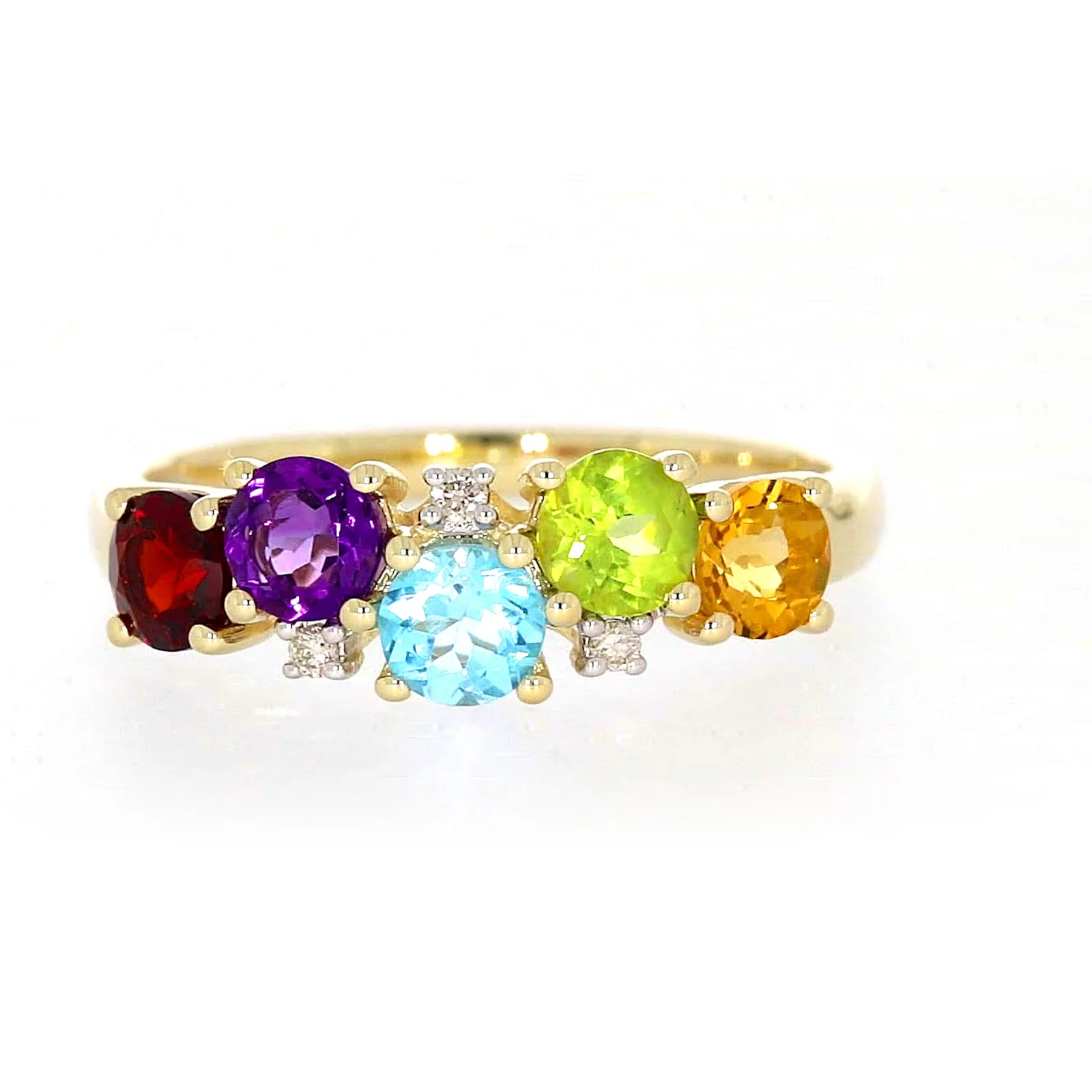9ct Yellow Gold Round Brilliant Cut 4 mm Diamond Set Rainbow Ring - Image 74