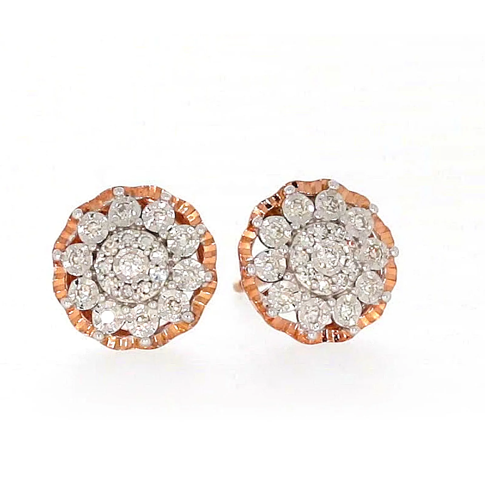 9ct Rose & White Gold Round Brilliant Cut 0.15 CARAT tw of Diamonds Stud Earrings - Image 2