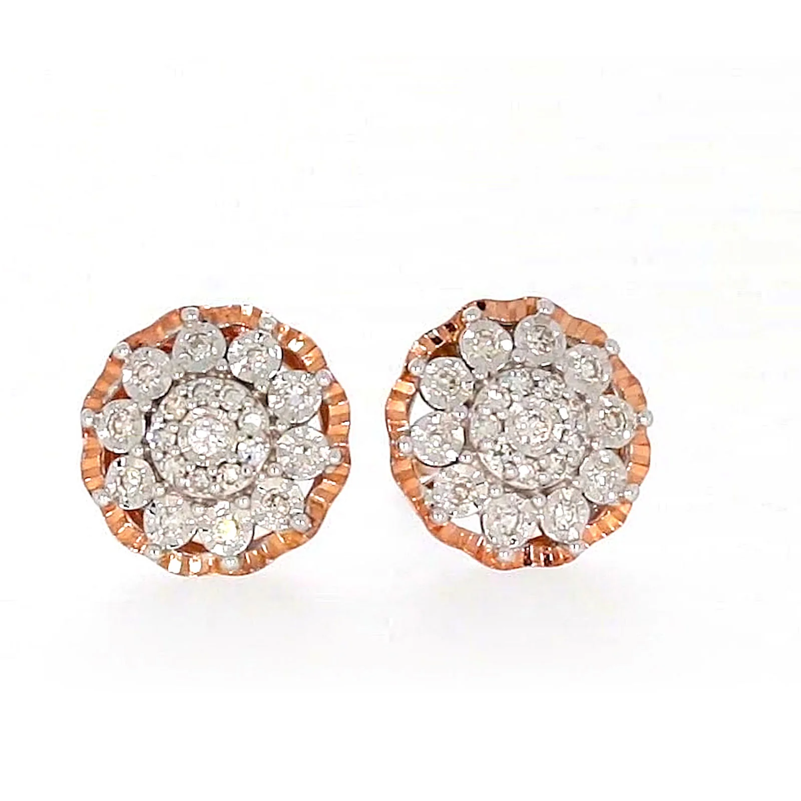 9ct Rose & White Gold Round Brilliant Cut 0.15 CARAT tw of Diamonds Stud Earrings - Image 3