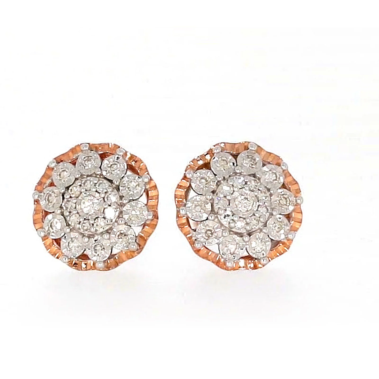 9ct Rose & White Gold Round Brilliant Cut 0.15 CARAT tw of Diamonds Stud Earrings - Image 4