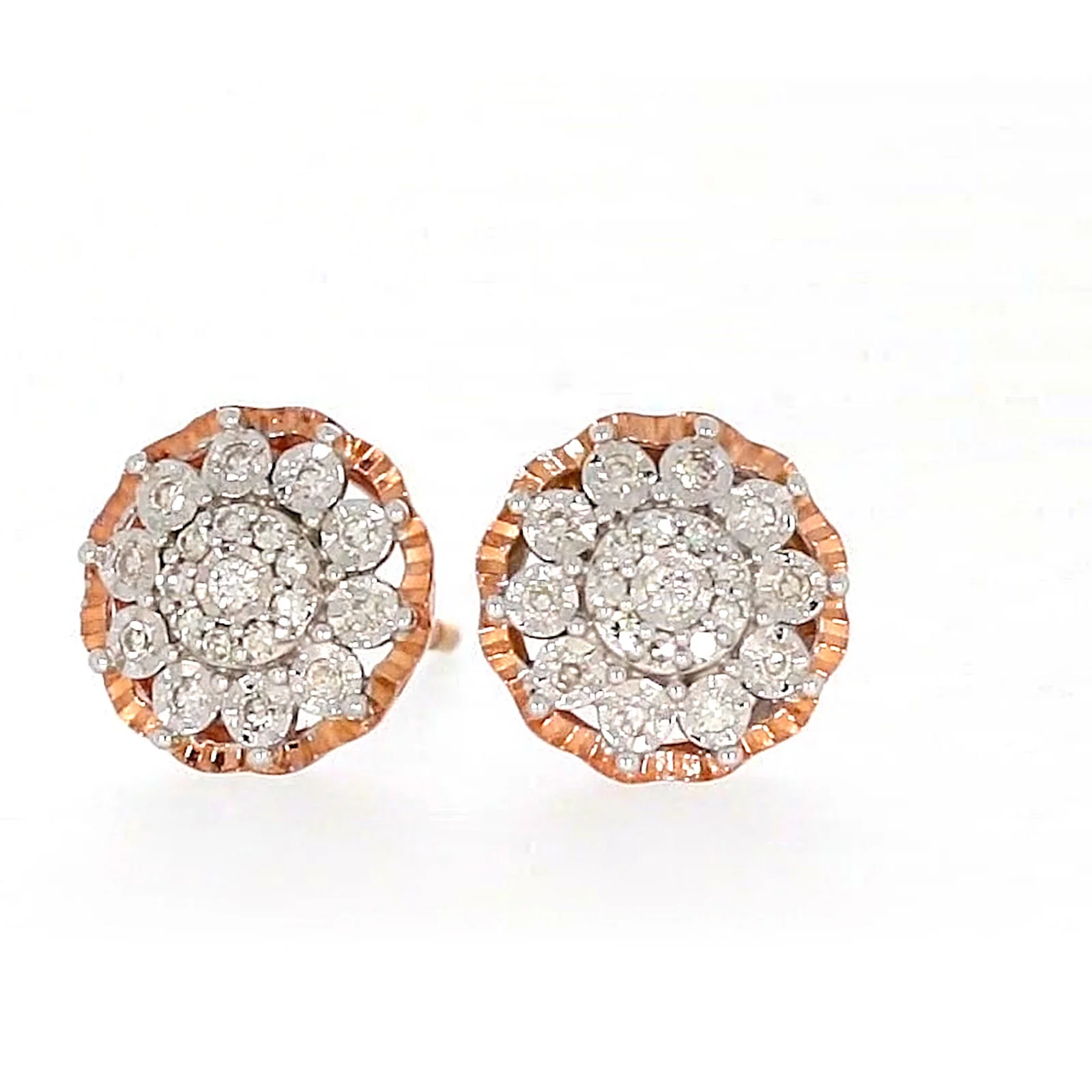 9ct Rose & White Gold Round Brilliant Cut 0.15 CARAT tw of Diamonds Stud Earrings - Image 5