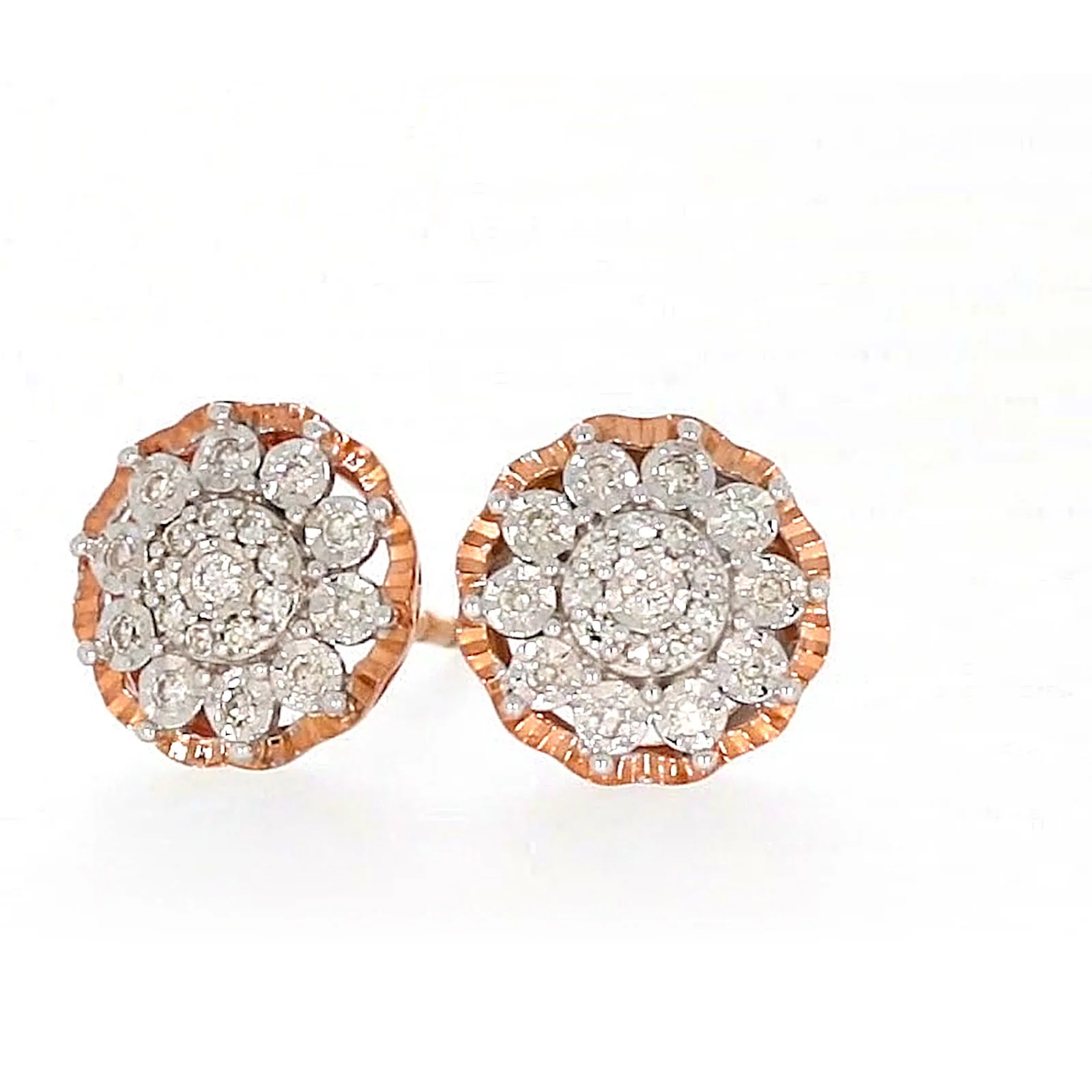 9ct Rose & White Gold Round Brilliant Cut 0.15 CARAT tw of Diamonds Stud Earrings - Image 6