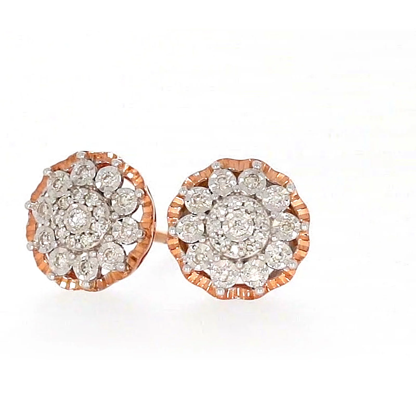 9ct Rose & White Gold Round Brilliant Cut 0.15 CARAT tw of Diamonds Stud Earrings - Image 7