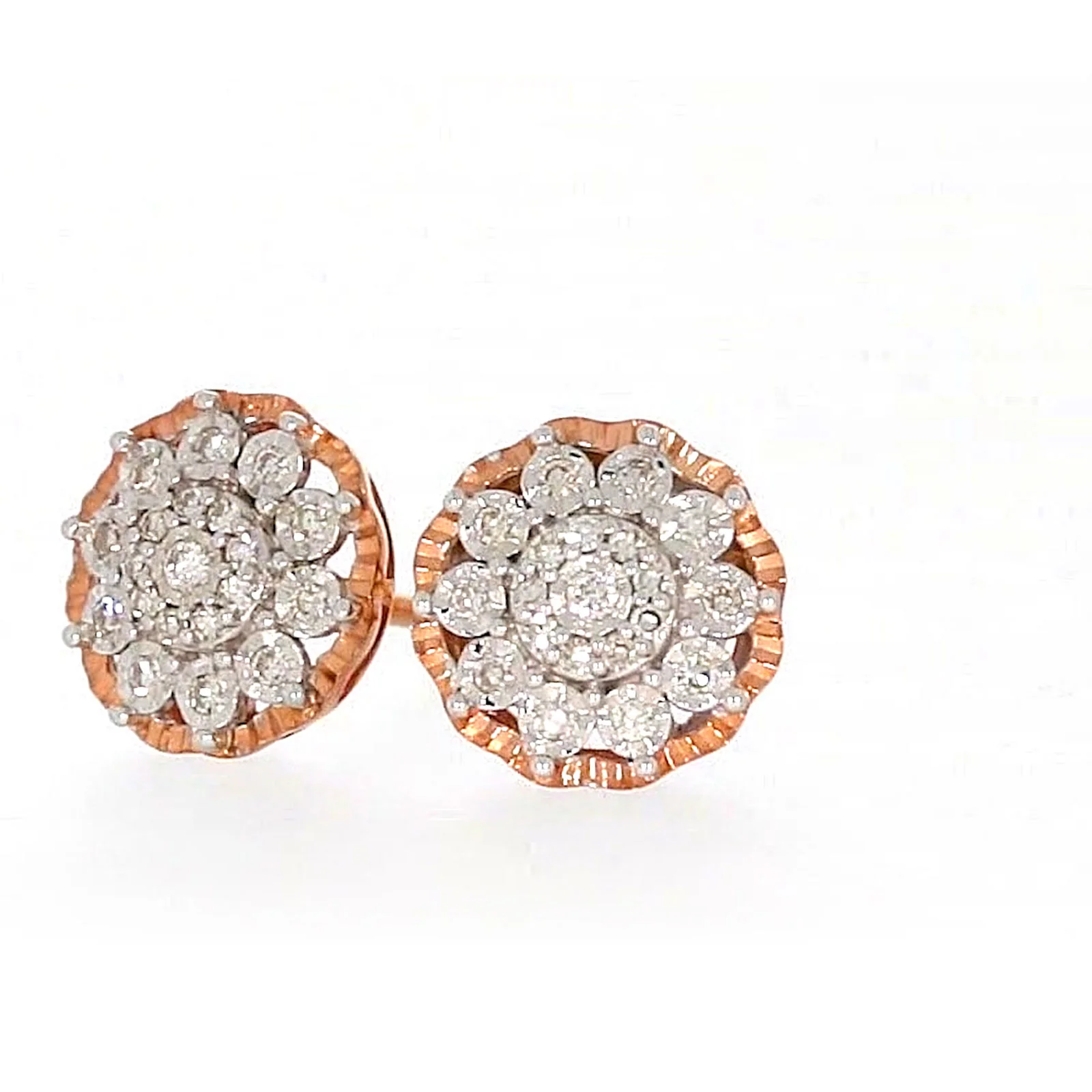 9ct Rose & White Gold Round Brilliant Cut 0.15 CARAT tw of Diamonds Stud Earrings - Image 8