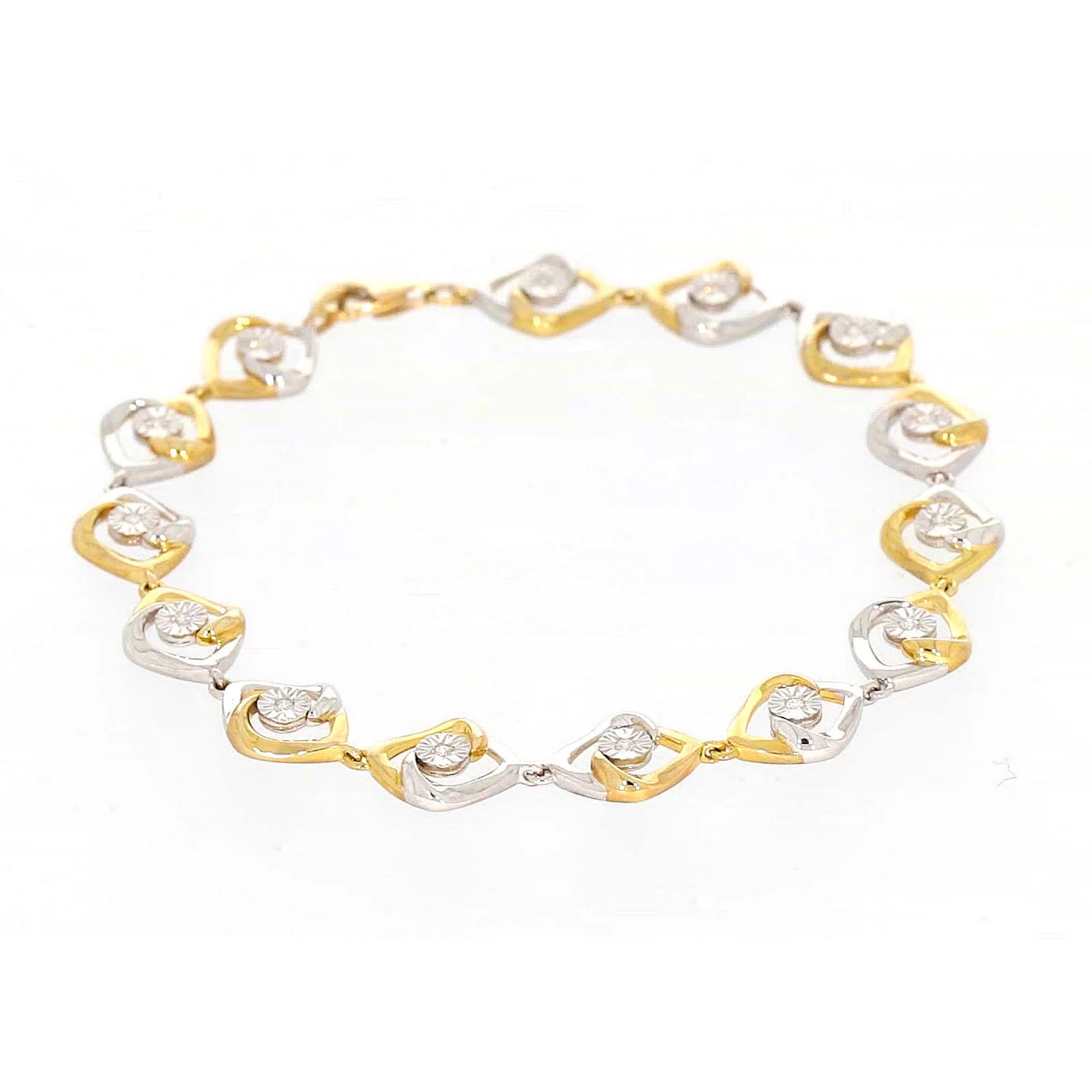 9ct Two Tone Gold with 0.12 CARAT tw of Diamonds Bracelet - Image 2