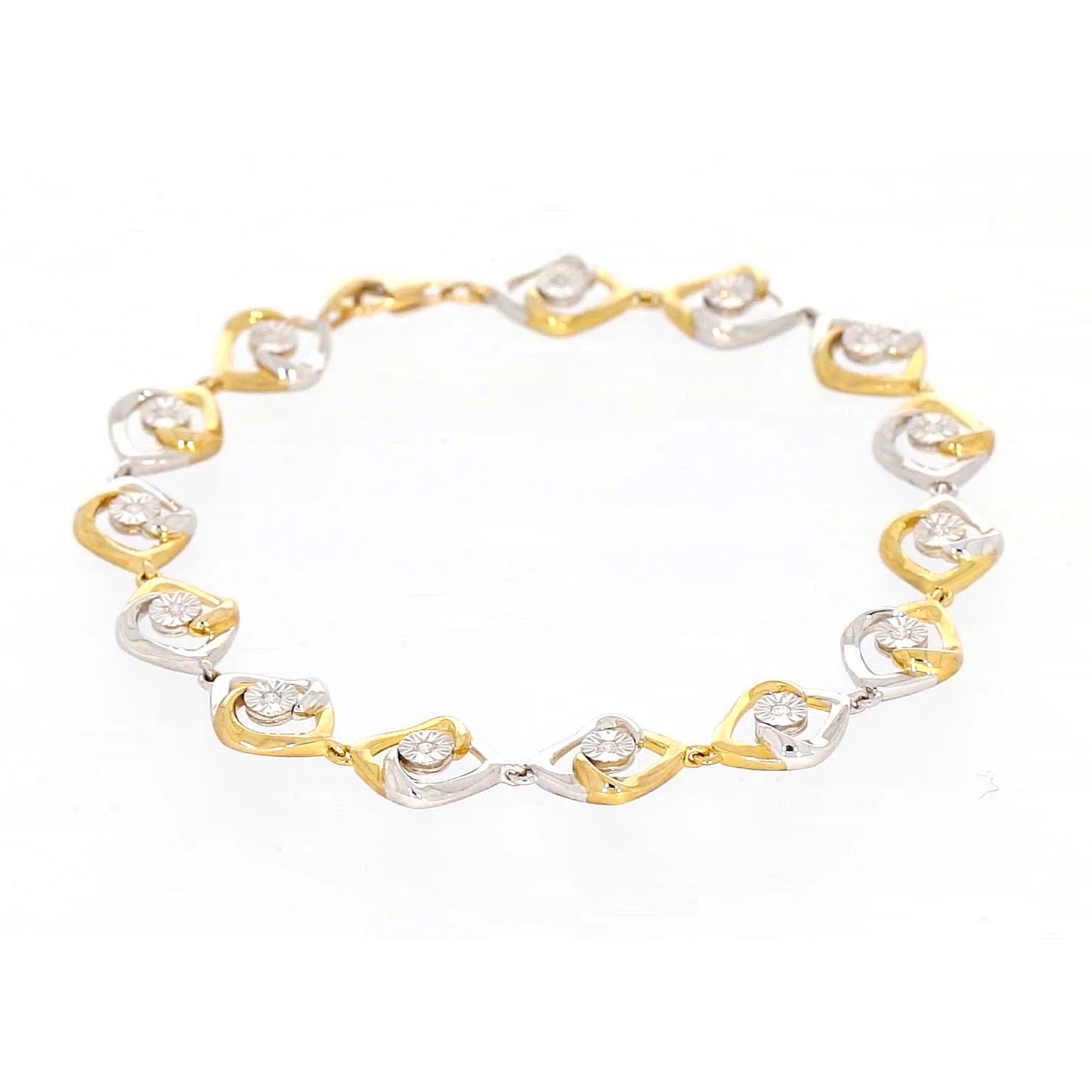 9ct Two Tone Gold with 0.12 CARAT tw of Diamonds Bracelet - Image 3