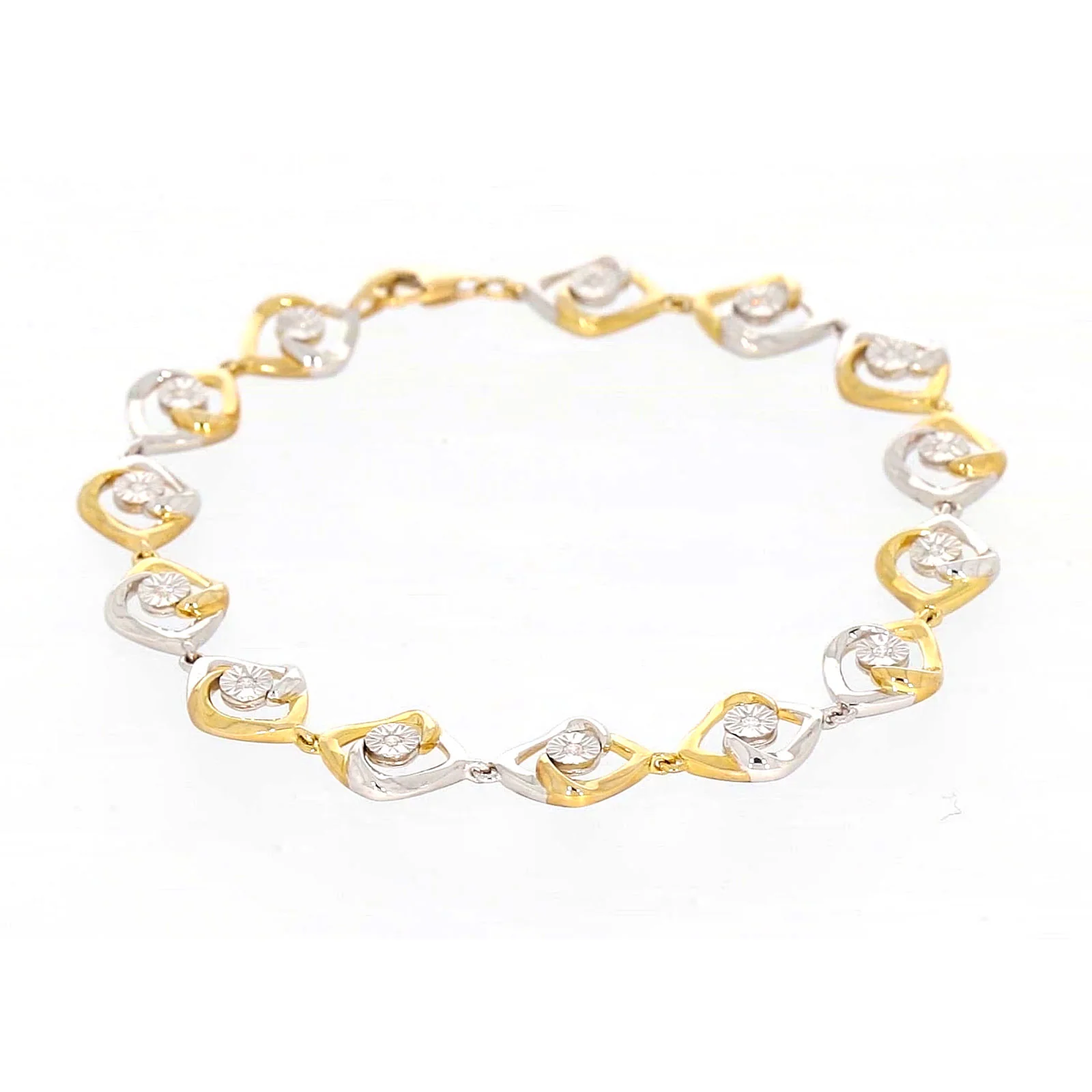 9ct Two Tone Gold with 0.12 CARAT tw of Diamonds Bracelet - Image 4