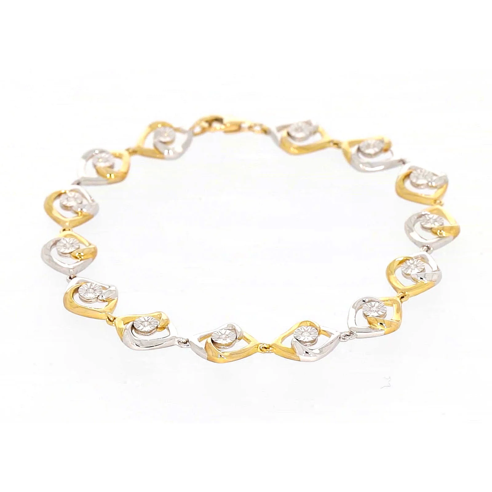 9ct Two Tone Gold with 0.12 CARAT tw of Diamonds Bracelet - Image 6