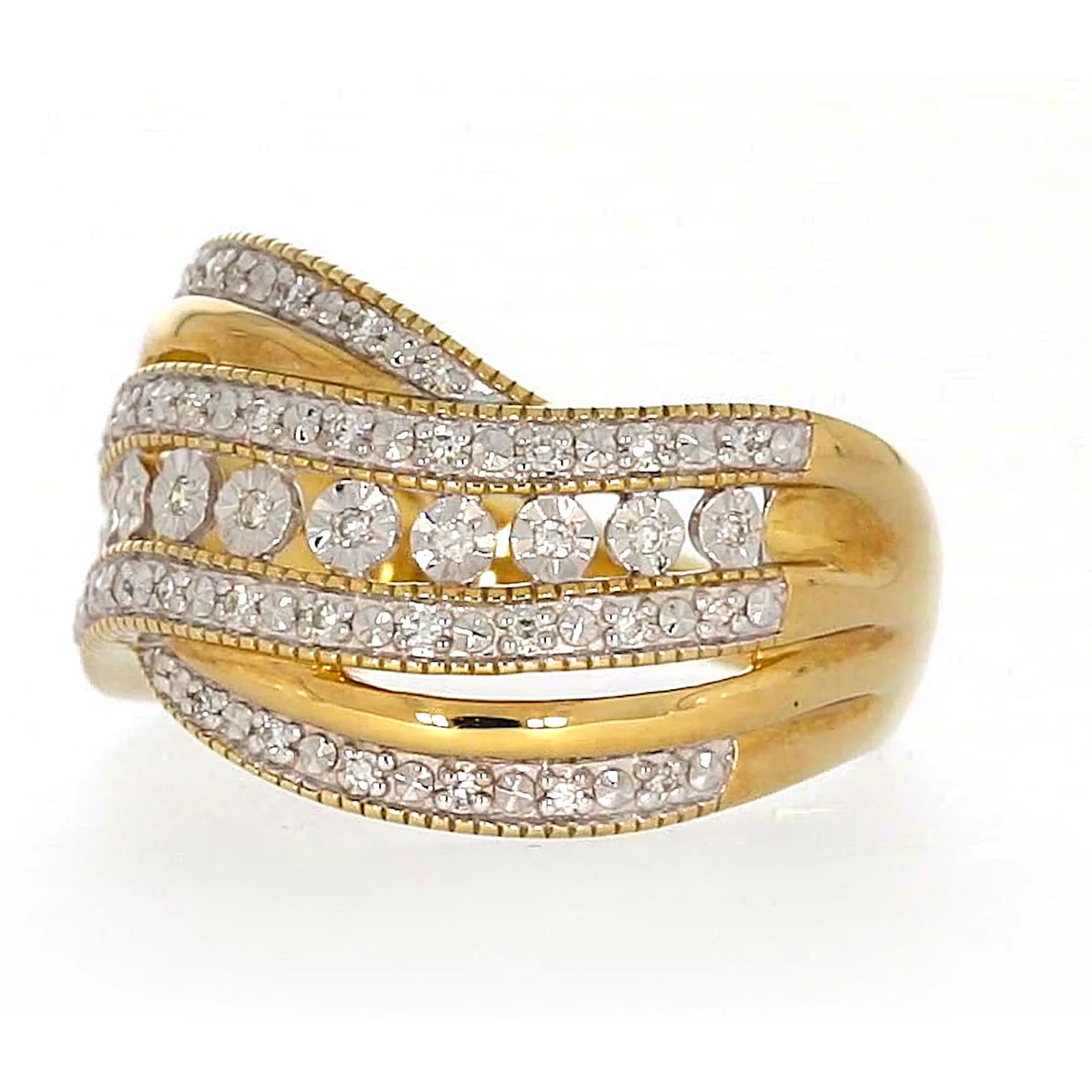 9ct Two Tone Gold Round Brilliant Cut Ring with 0.15 Carat tw of Diamonds Ring - Image 10