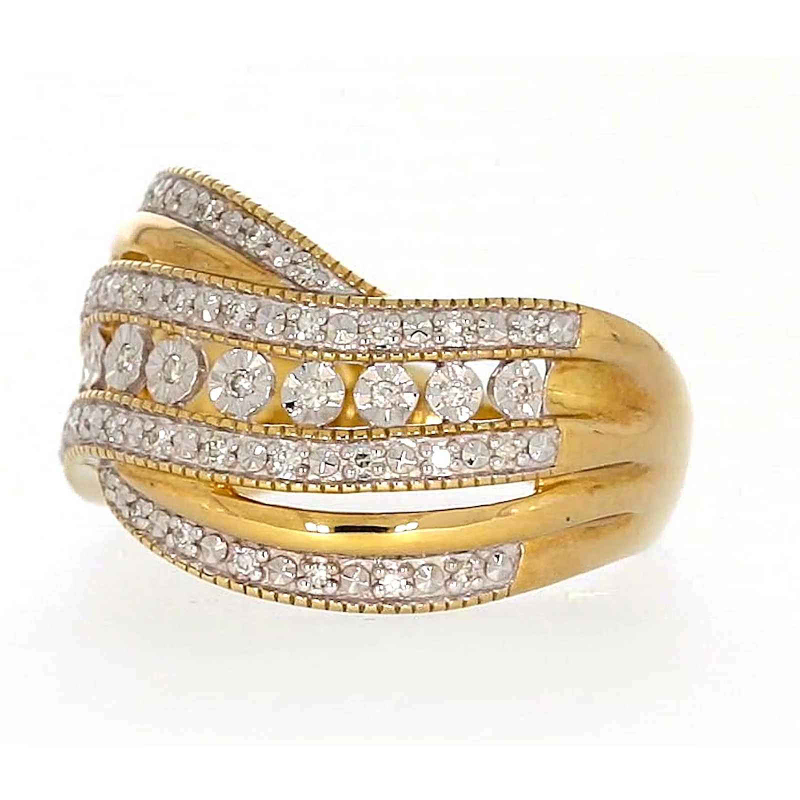 9ct Two Tone Gold Round Brilliant Cut Ring with 0.15 Carat tw of Diamonds Ring - Image 11