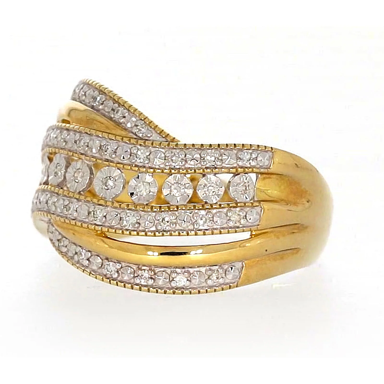 9ct Two Tone Gold Round Brilliant Cut Ring with 0.15 Carat tw of Diamonds Ring - Image 12