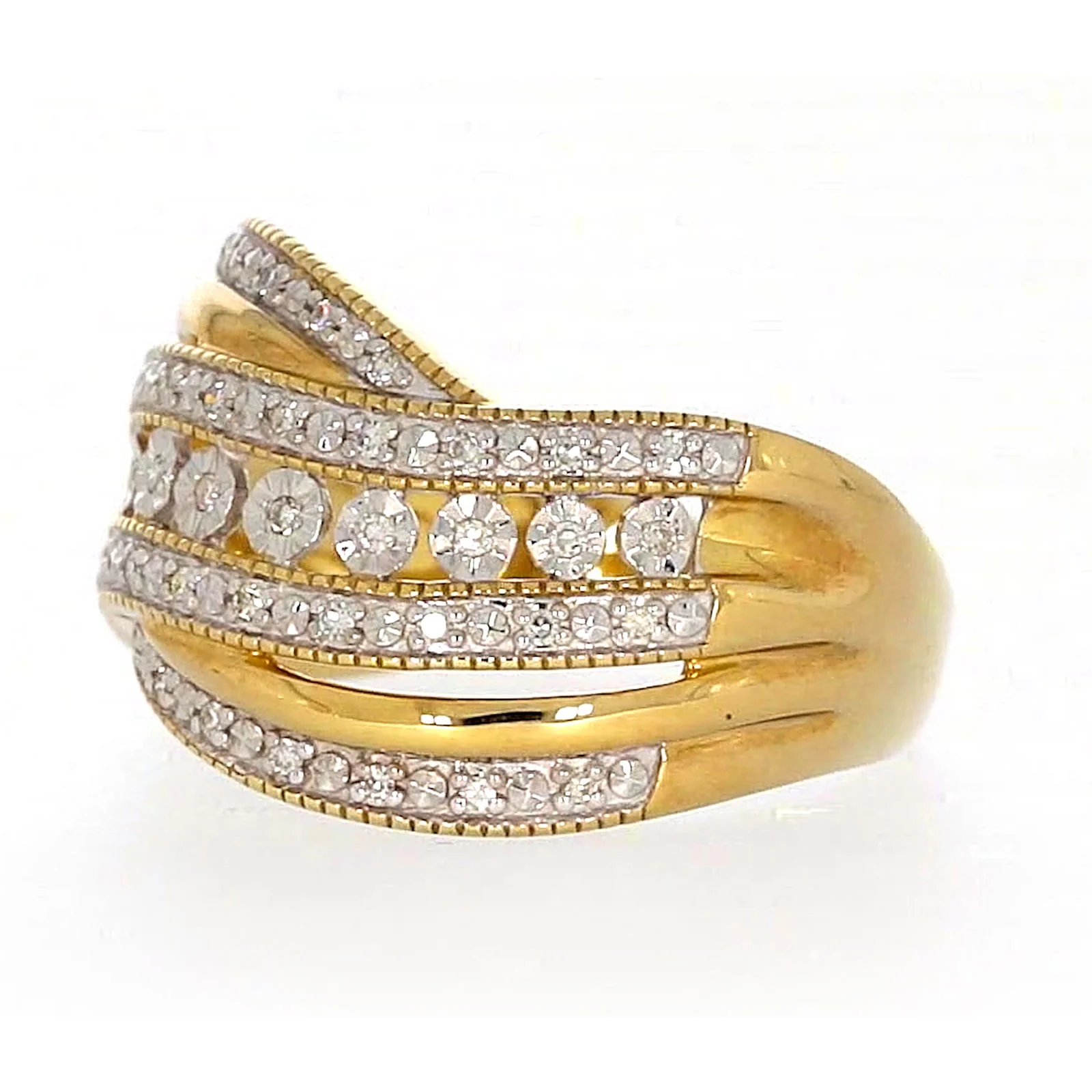9ct Two Tone Gold Round Brilliant Cut Ring with 0.15 Carat tw of Diamonds Ring - Image 13