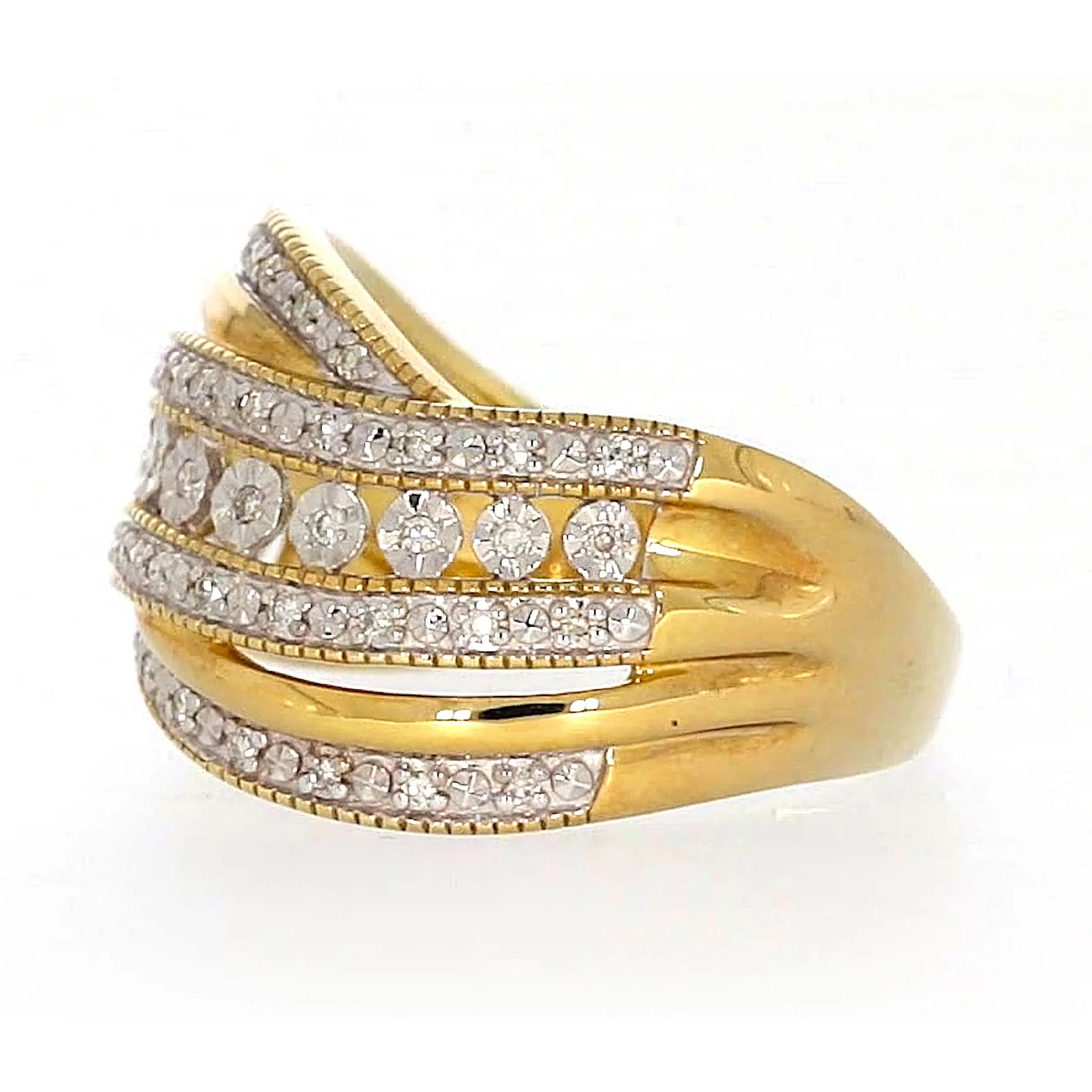 9ct Two Tone Gold Round Brilliant Cut Ring with 0.15 Carat tw of Diamonds Ring - Image 15