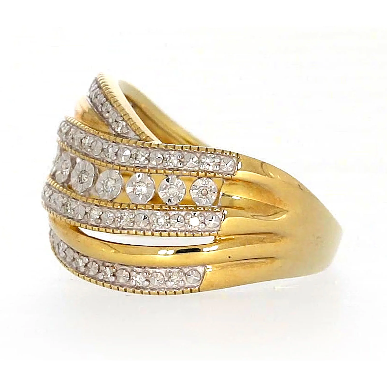 9ct Two Tone Gold Round Brilliant Cut Ring with 0.15 Carat tw of Diamonds Ring - Image 16