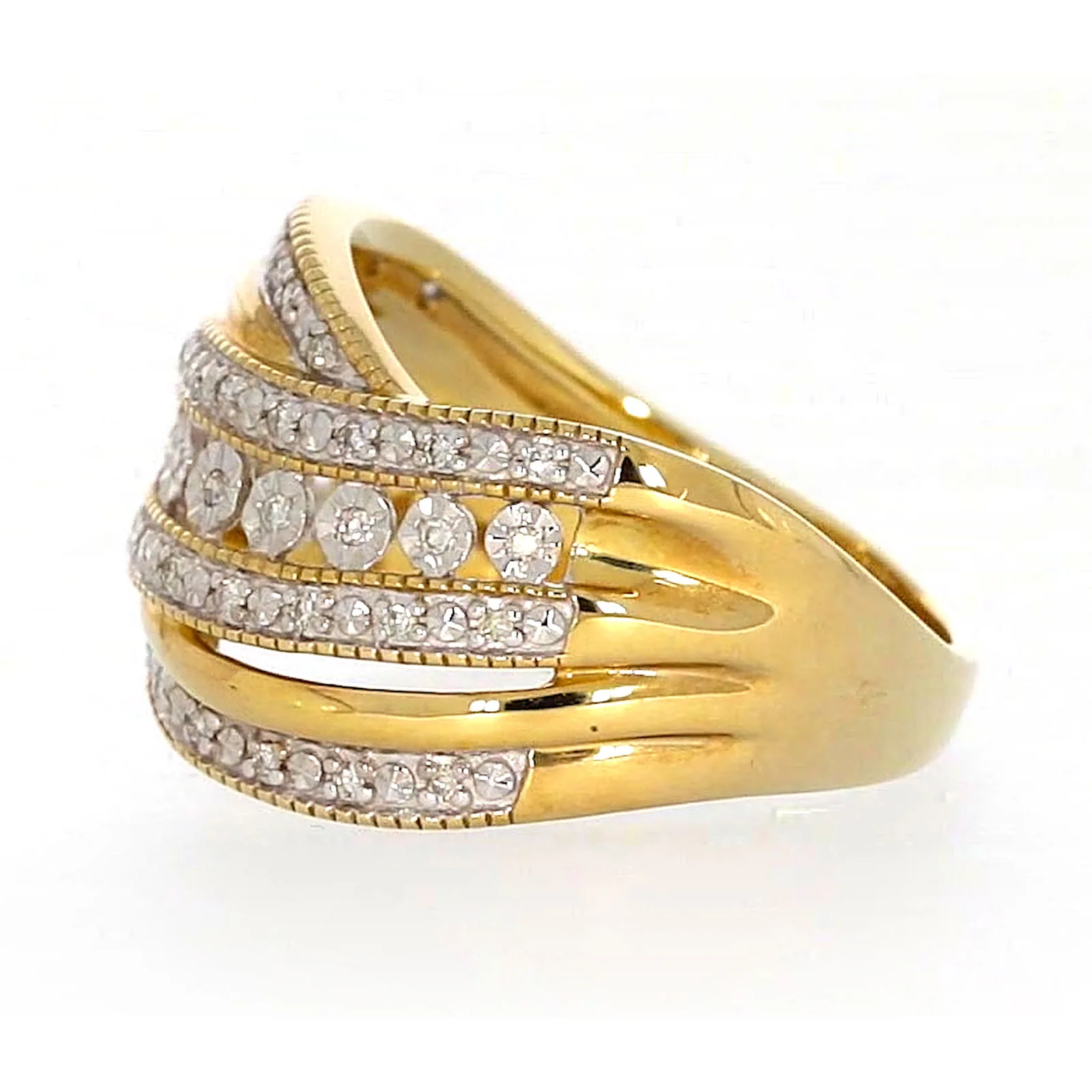 9ct Two Tone Gold Round Brilliant Cut Ring with 0.15 Carat tw of Diamonds Ring - Image 18