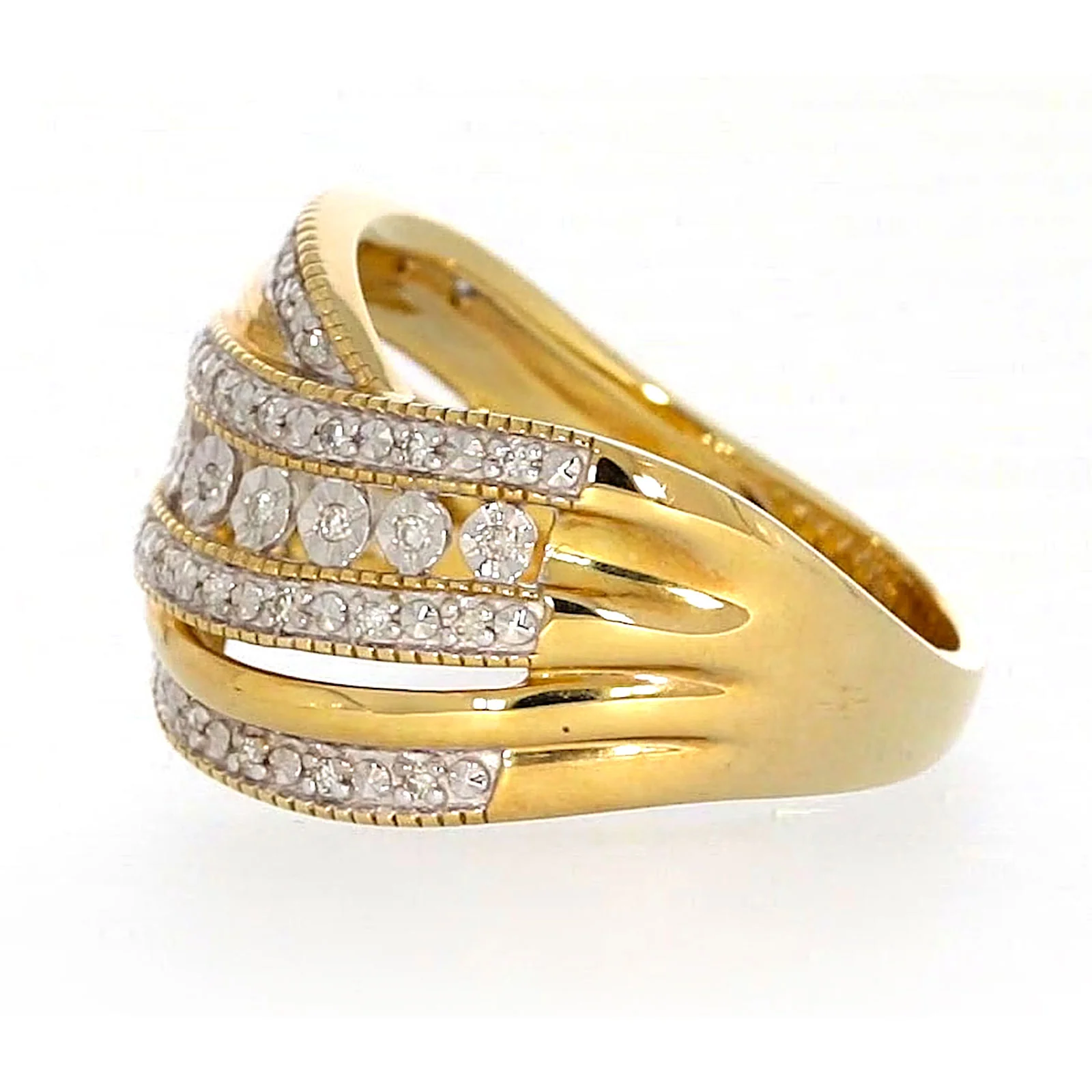 9ct Two Tone Gold Round Brilliant Cut Ring with 0.15 Carat tw of Diamonds Ring - Image 19