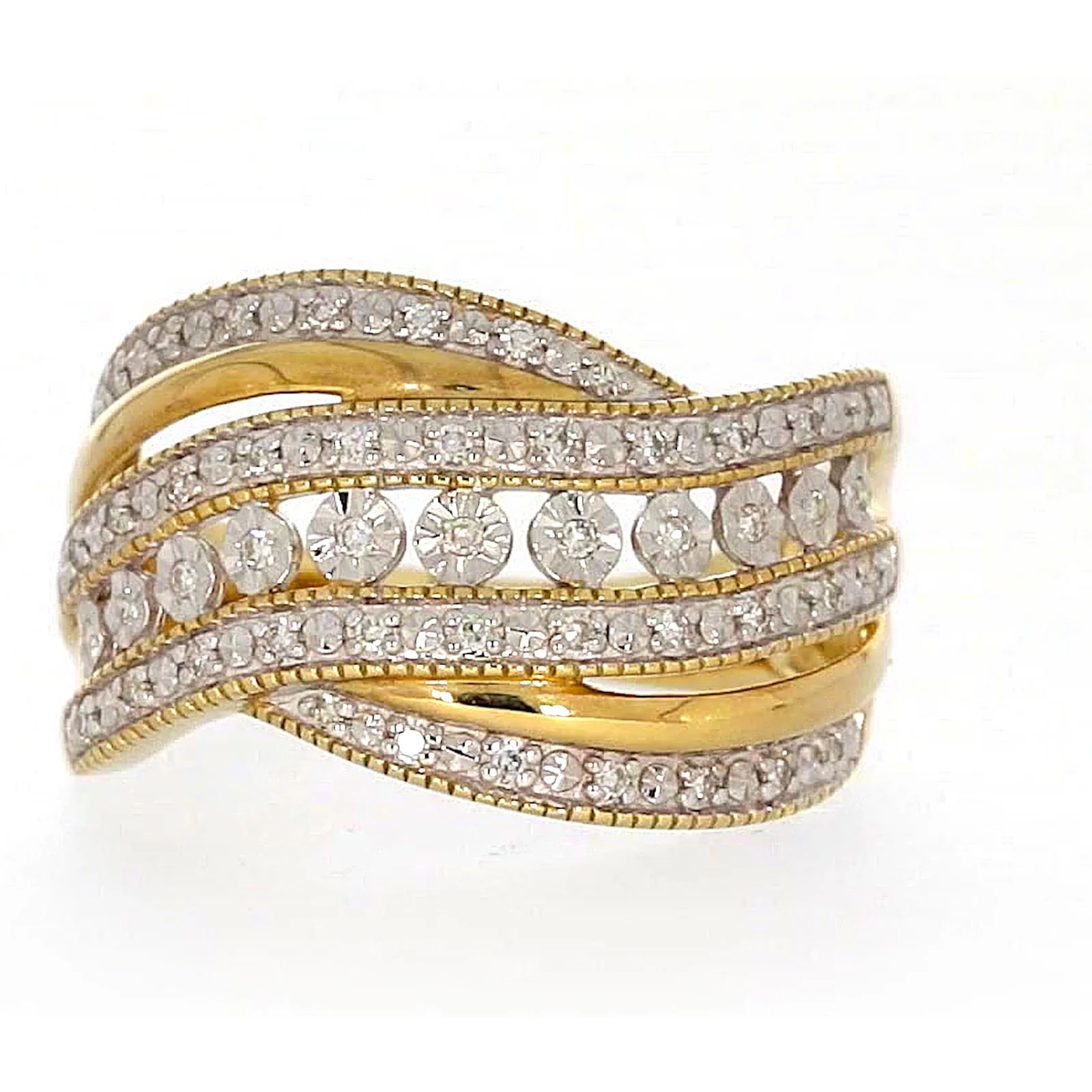 9ct Two Tone Gold Round Brilliant Cut Ring with 0.15 Carat tw of Diamonds Ring - Image 2