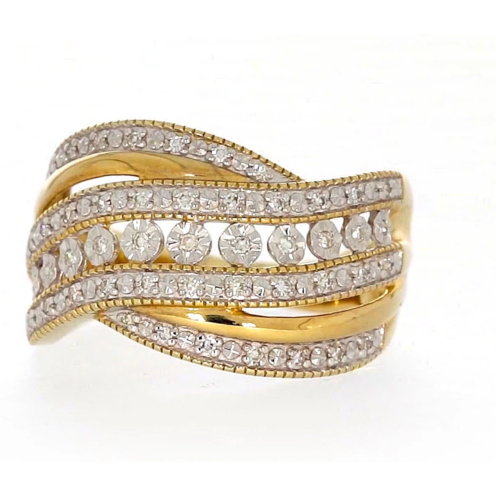 9ct Two Tone Gold Round Brilliant Cut Ring with 0.15 Carat tw of Diamonds Ring - Image 4