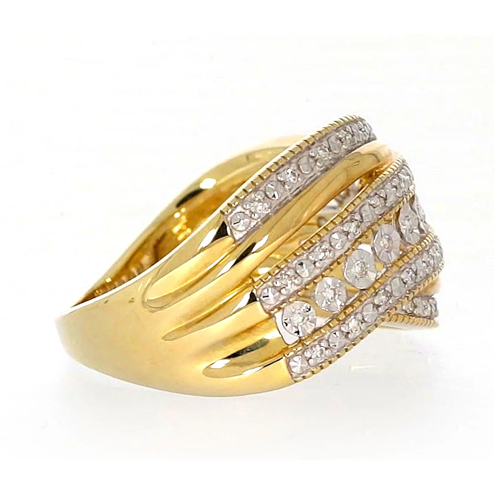 9ct Two Tone Gold Round Brilliant Cut Ring with 0.15 Carat tw of Diamonds Ring - Image 58