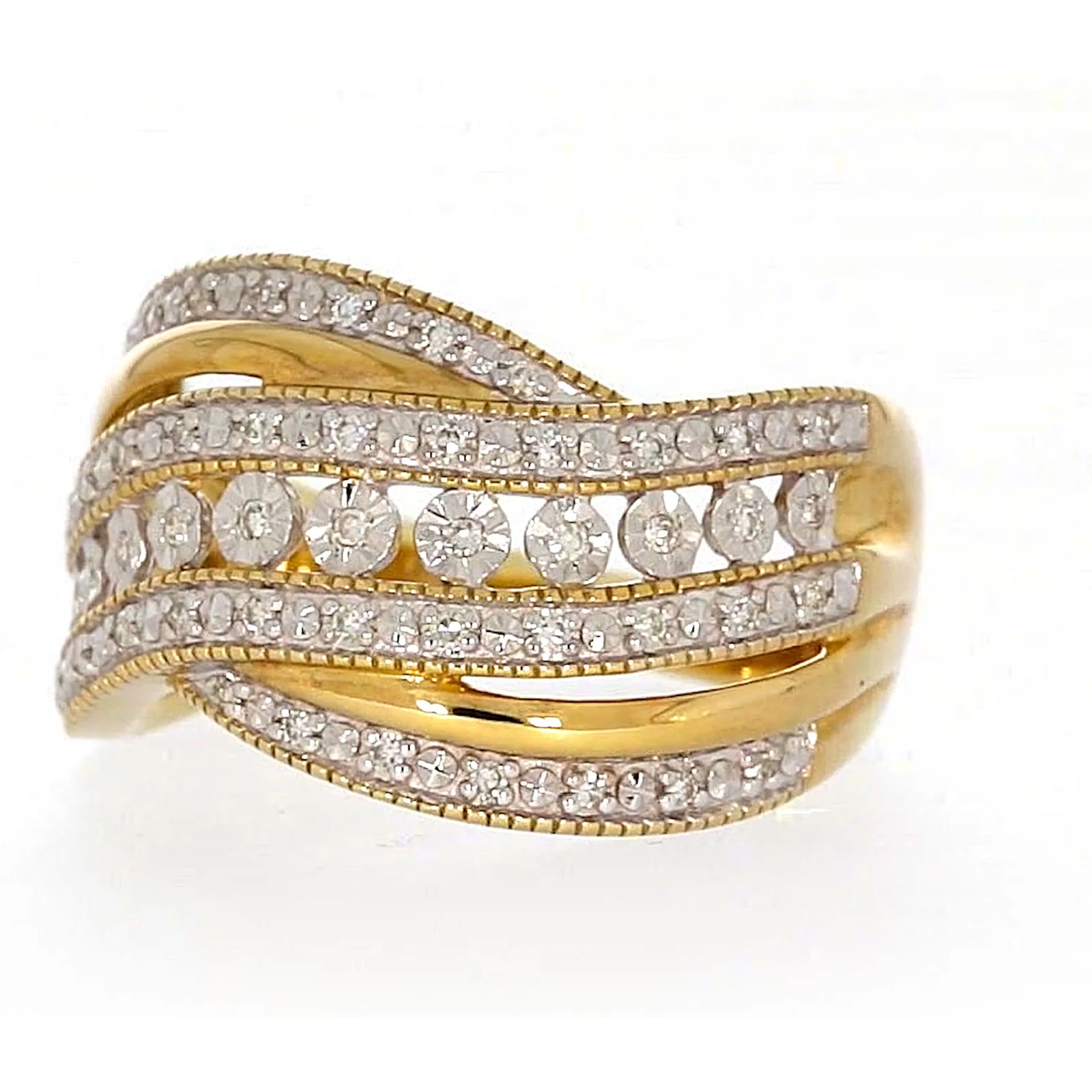 9ct Two Tone Gold Round Brilliant Cut Ring with 0.15 Carat tw of Diamonds Ring - Image 6