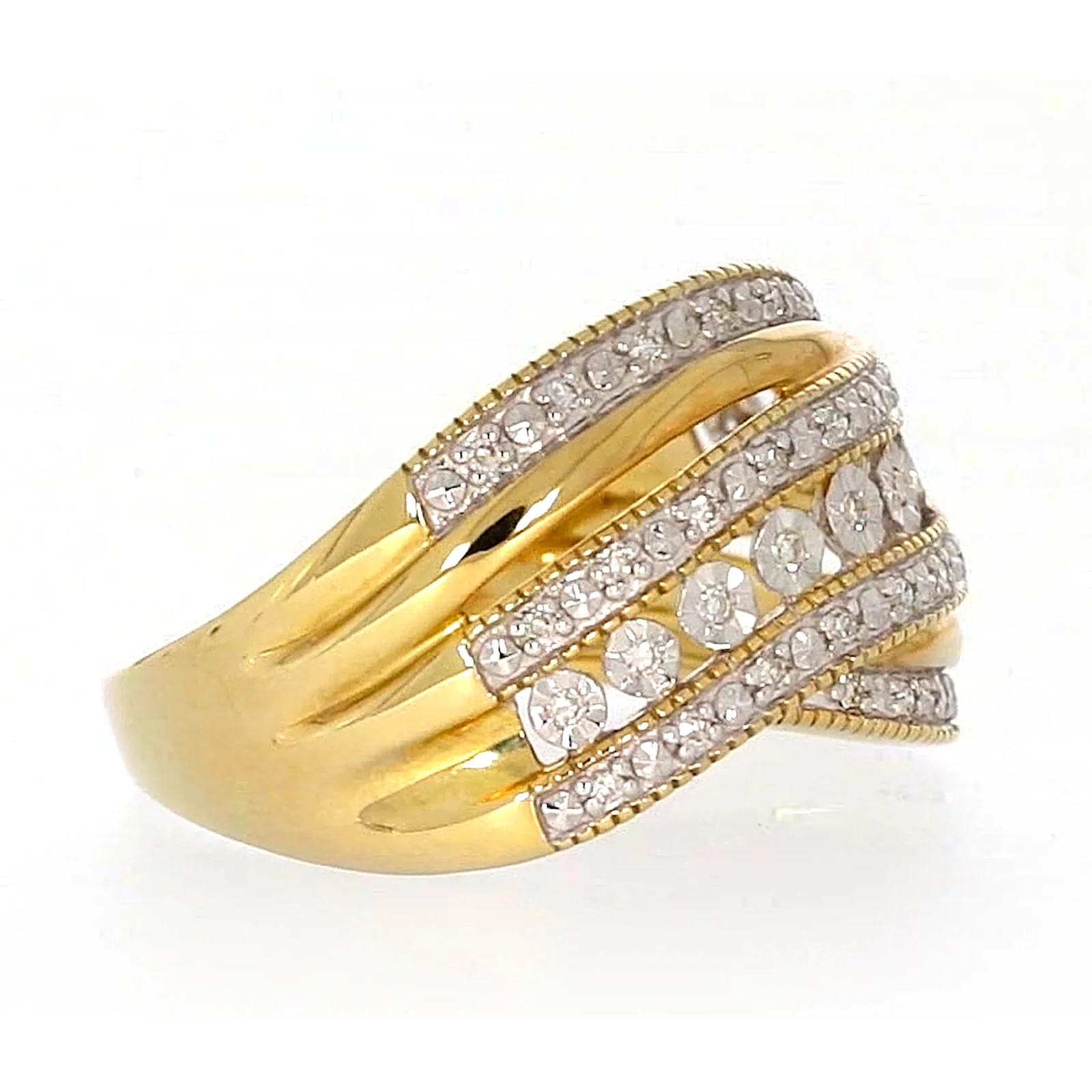 9ct Two Tone Gold Round Brilliant Cut Ring with 0.15 Carat tw of Diamonds Ring - Image 60