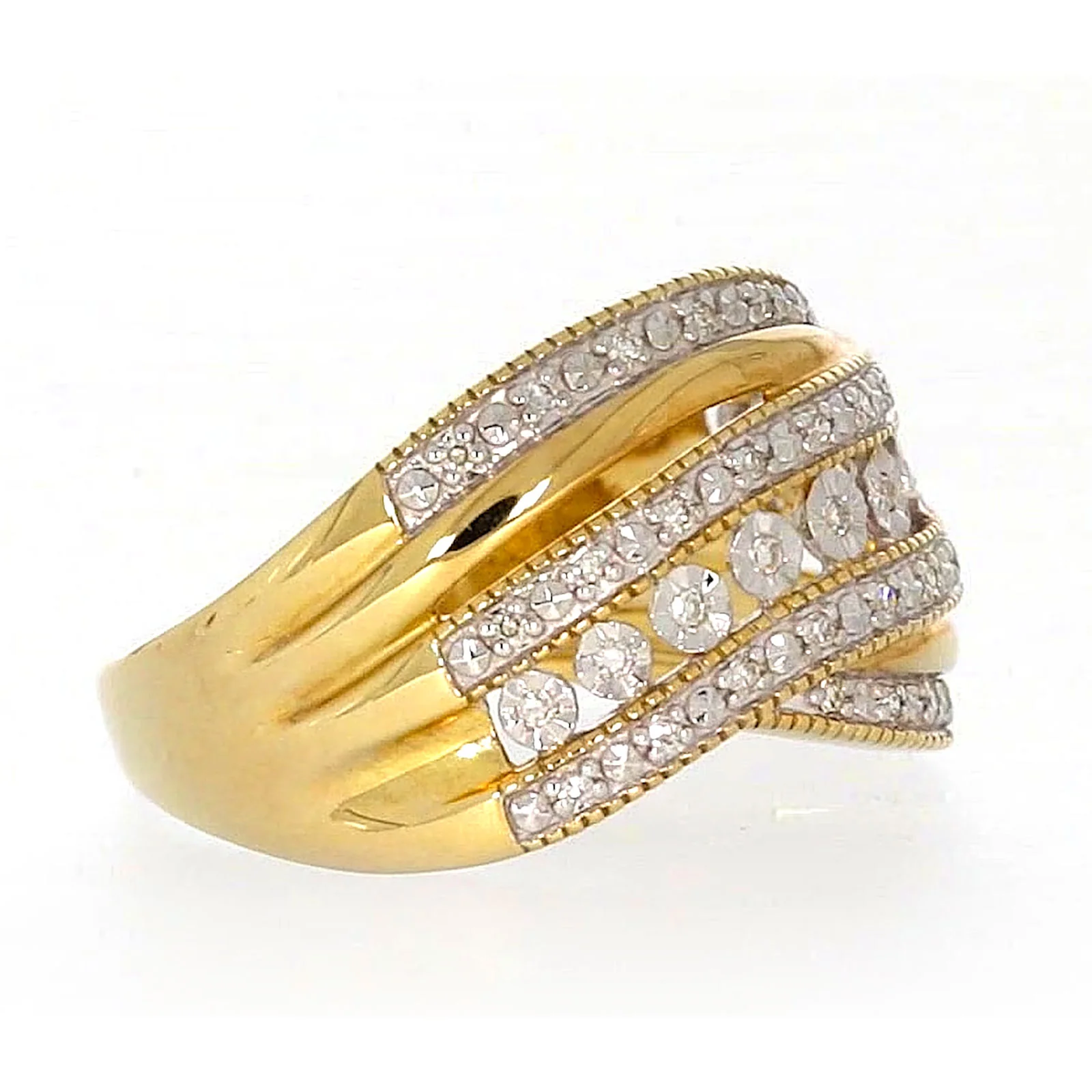 9ct Two Tone Gold Round Brilliant Cut Ring with 0.15 Carat tw of Diamonds Ring - Image 61