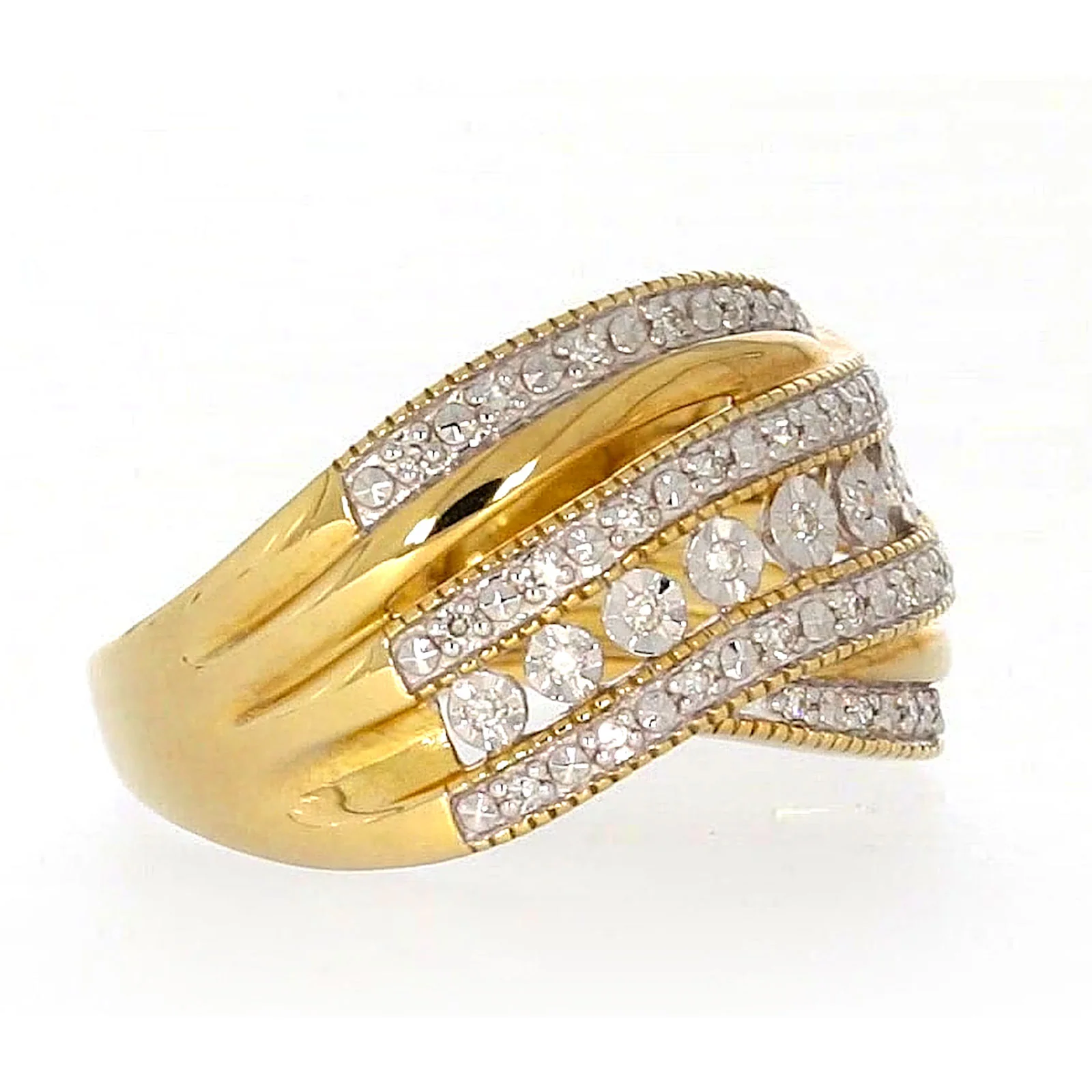 9ct Two Tone Gold Round Brilliant Cut Ring with 0.15 Carat tw of Diamonds Ring - Image 62